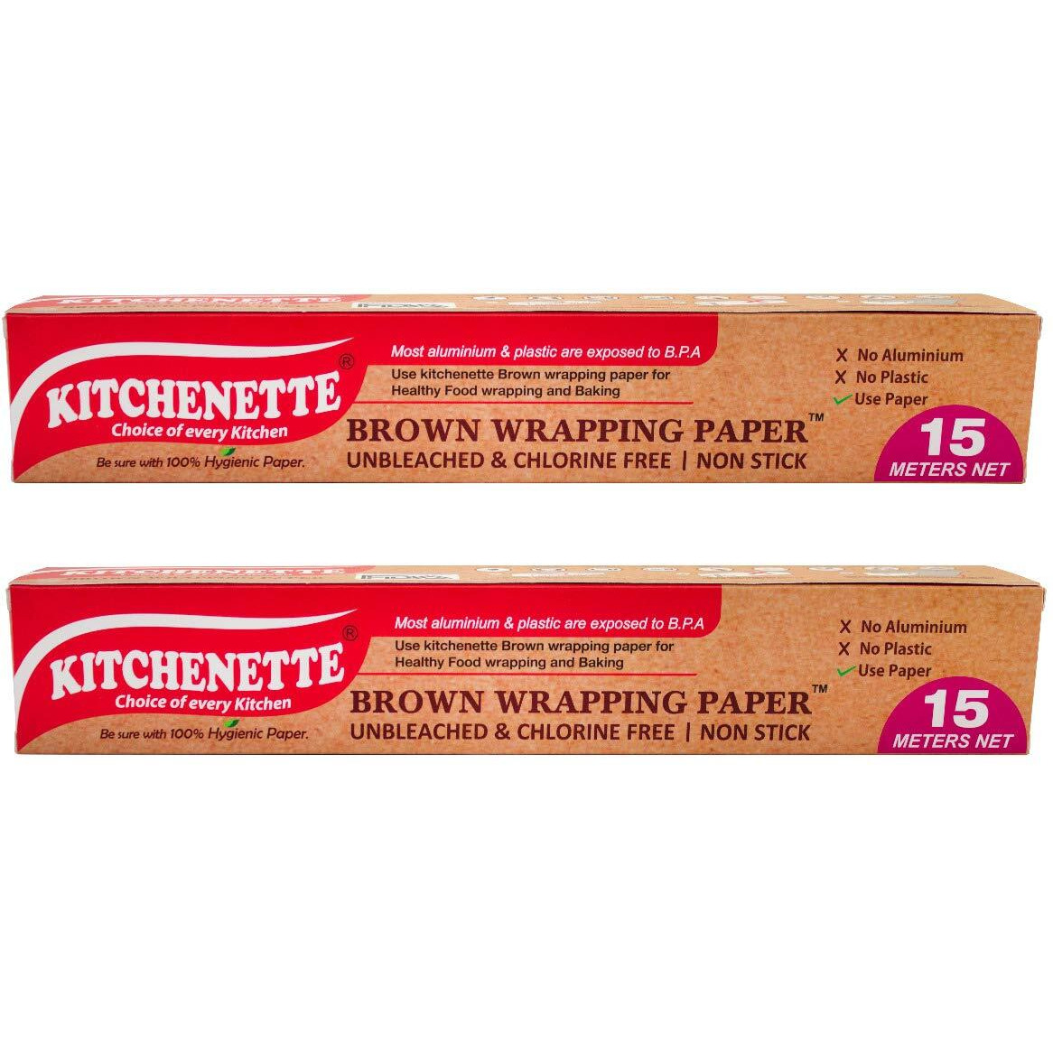 Kitchenette Brown Food Wrapping & Baking Paper (Unbleached & Chlorine Free) Multipurpose | Oven And Microwave Safe | Non Stick - 15 Meters ( Pack Of 2 )
