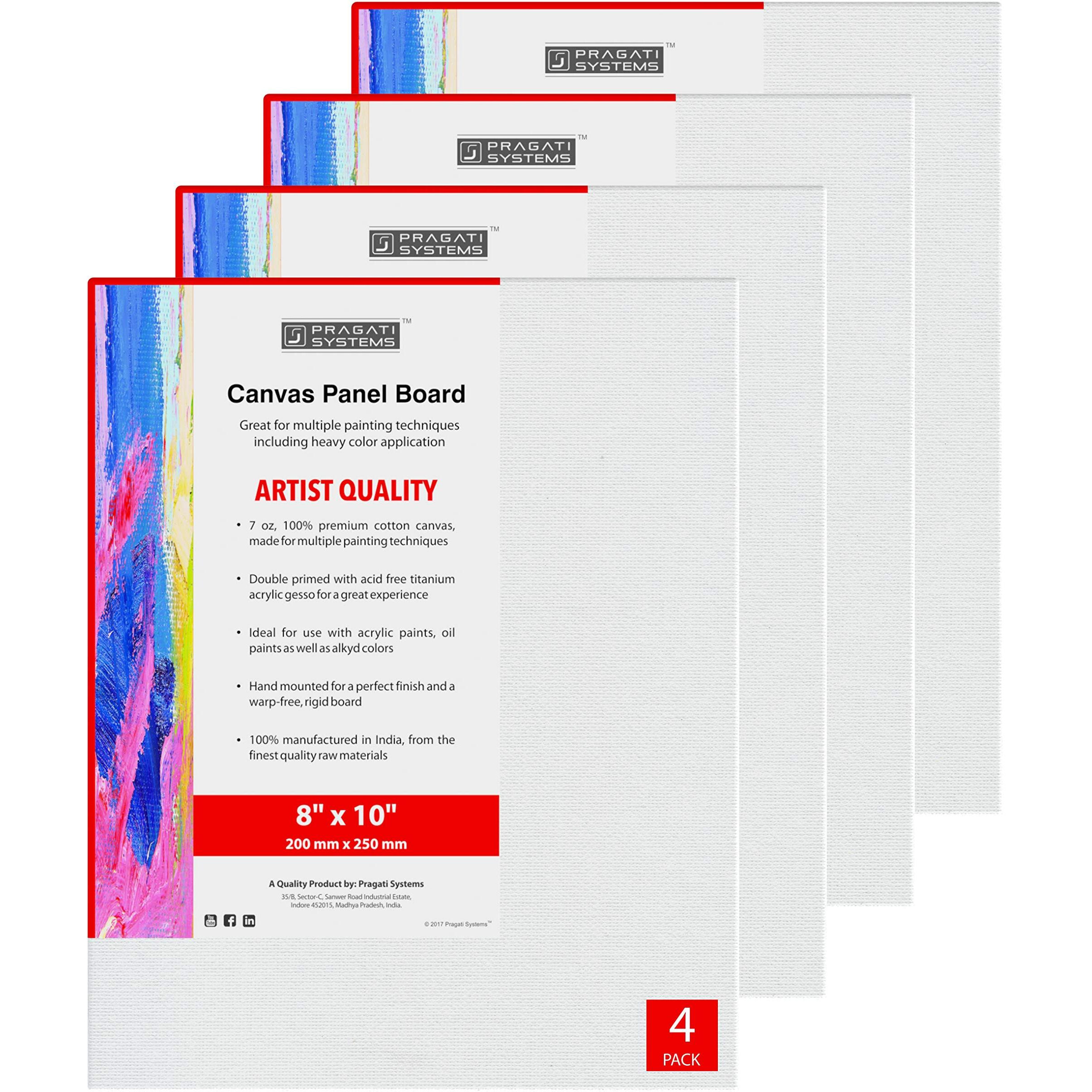 Pragati Systems Medium Grain 08X10 Inch 7 Oz. Primed Canvas Board For Painting Cp0810, White (Pack Of 4)