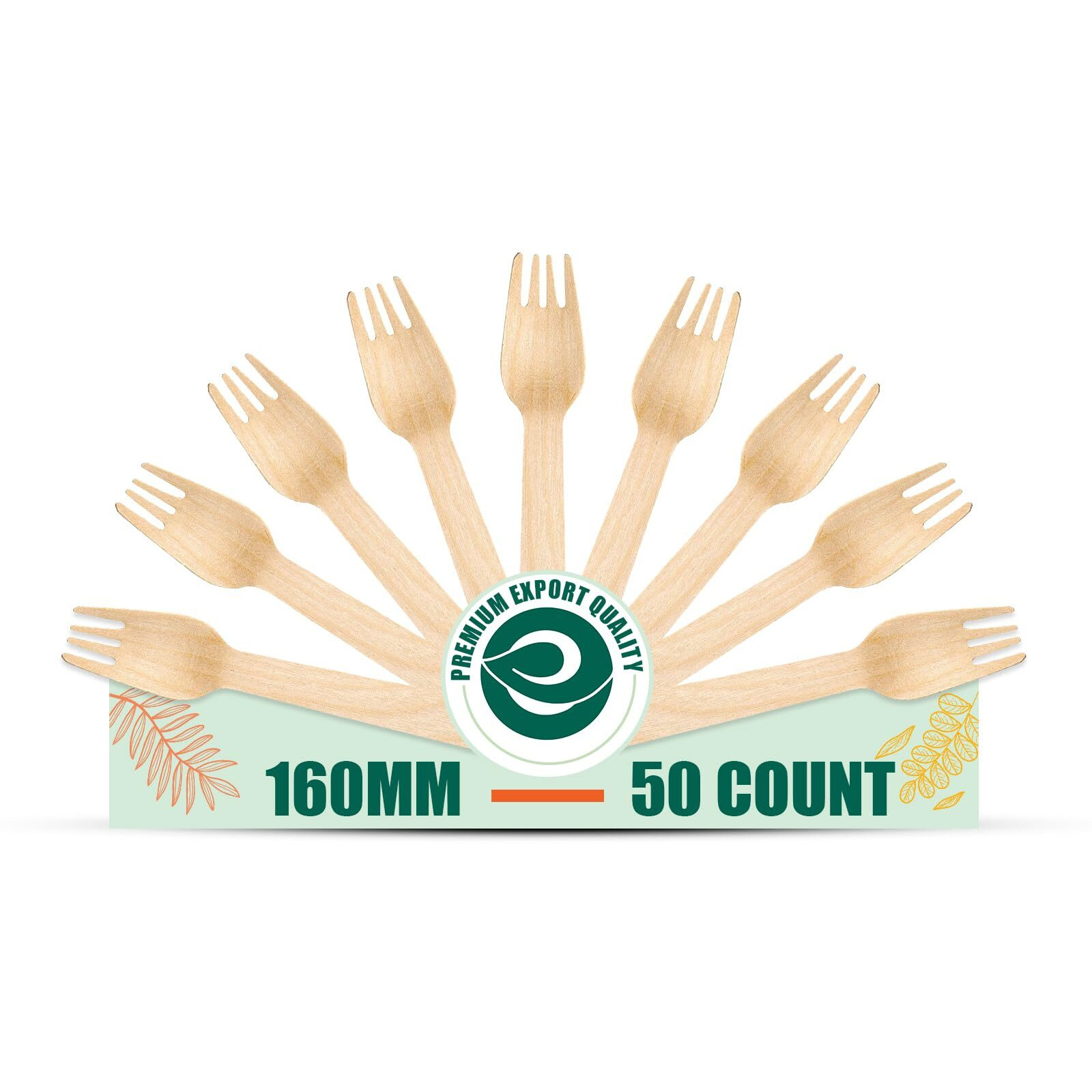 Eco Soul [160Mm, 50 Pack] Disposable Forks | Wooden Dining Flatware | Ideal For Kids Birthday, Wedding & Party
