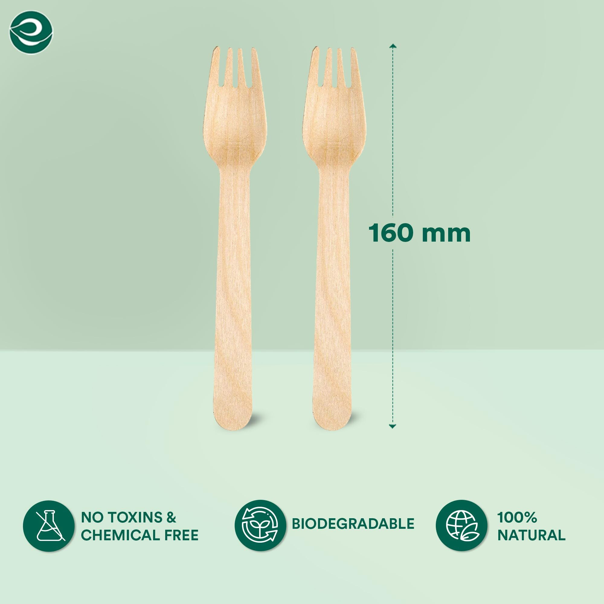 Eco Soul [160Mm, 50 Pack] Disposable Forks | Wooden Dining Flatware | Ideal For Kids Birthday, Wedding & Party