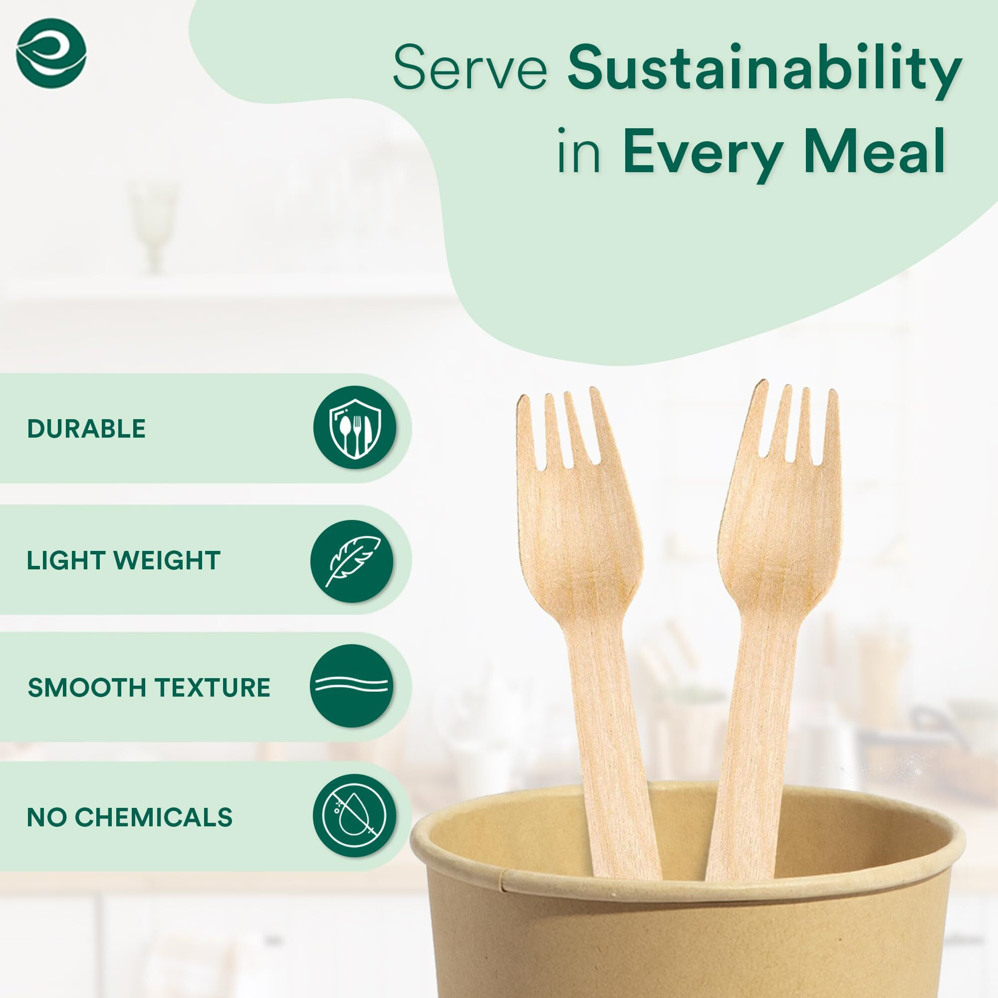 Eco Soul [160Mm, 50 Pack] Disposable Forks | Wooden Dining Flatware | Ideal For Kids Birthday, Wedding & Party