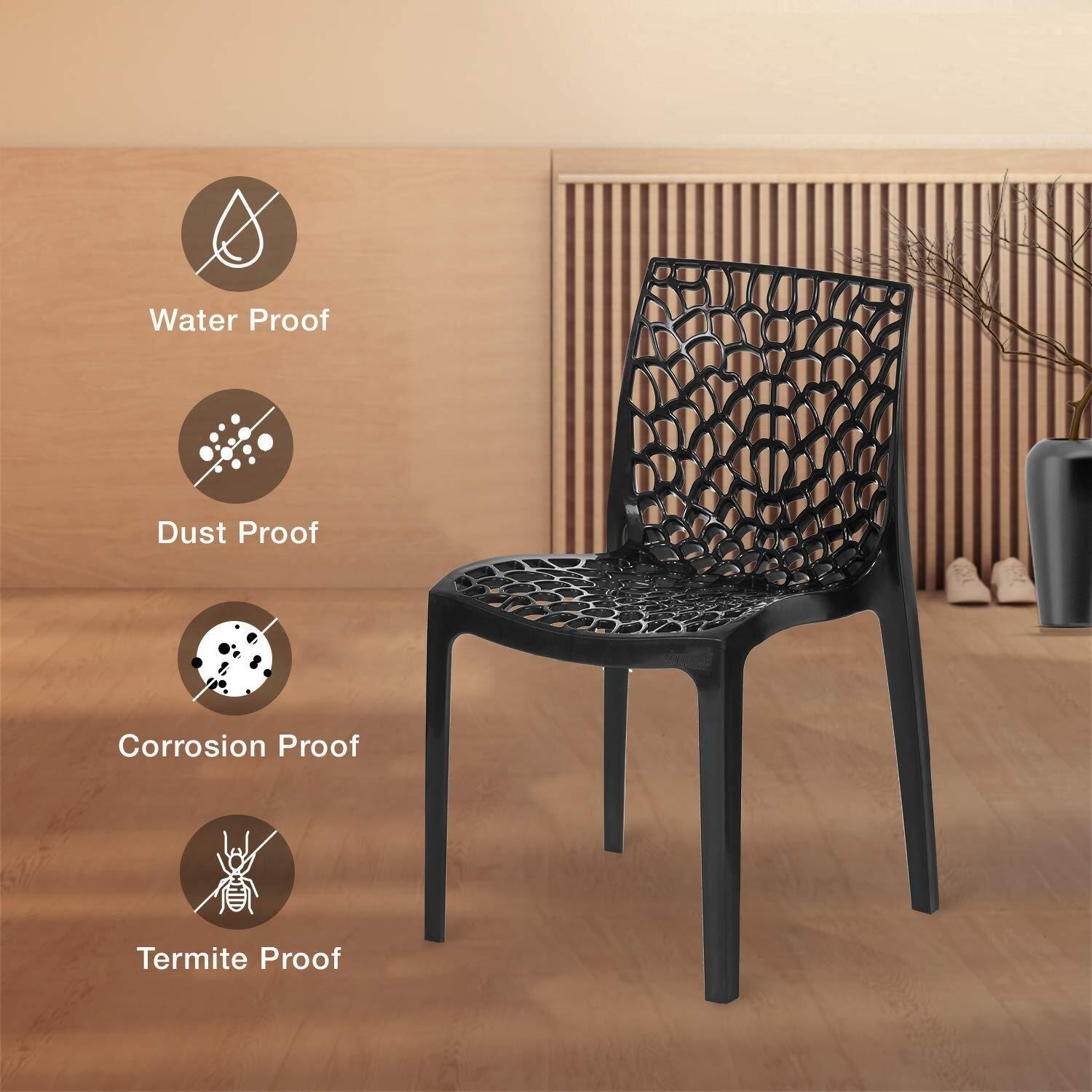 Rw Rest Well Web Armless Designer Plastic Outdoor Chair | Iso Certified Company (4, Black)