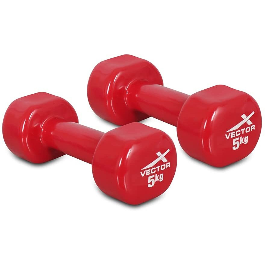 Vector X Pvc Round Shape Dumbbells Set Of 2 For Gym Exercise Training Home Workout Weight Dumbbell For Men And Women Body Building (2 X 5 Kg) 10 Kg - Red