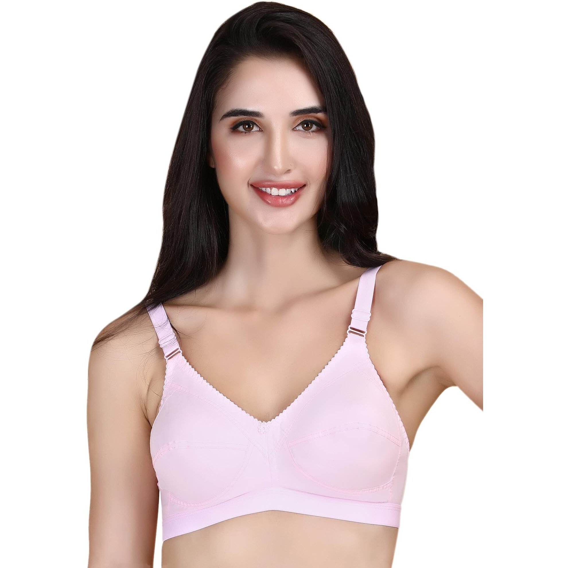 Klassik | Since 1993 | Woman Everyday 100% Cotton Bra, Non-Padded & Full Coverage | Wirefree, Adjustable Straps Bra For Girls | Pink Colour-C(44)