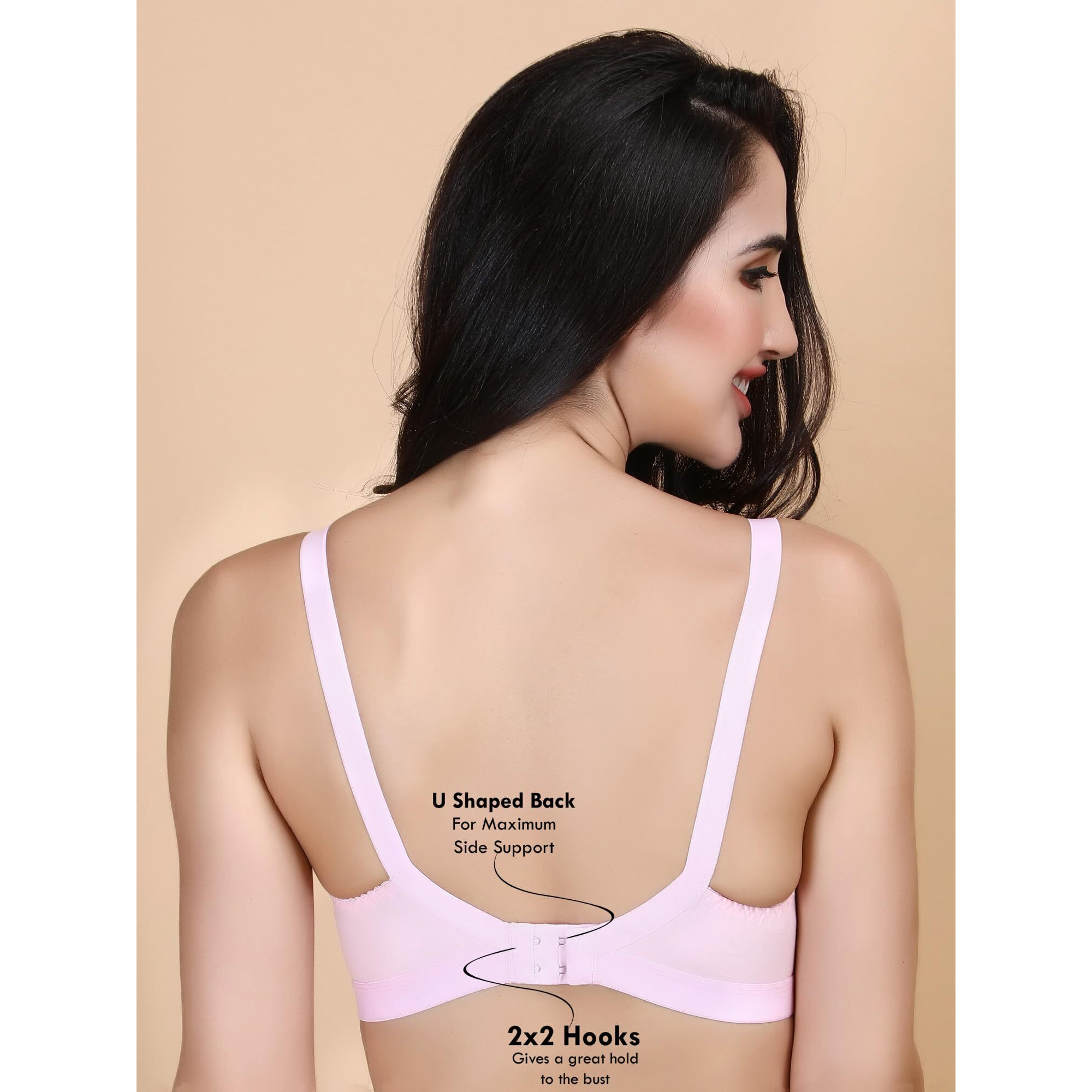 Klassik | Since 1993 | Woman Everyday 100% Cotton Bra, Non-Padded & Full Coverage | Wirefree, Adjustable Straps Bra For Girls | Pink Colour-C(44)