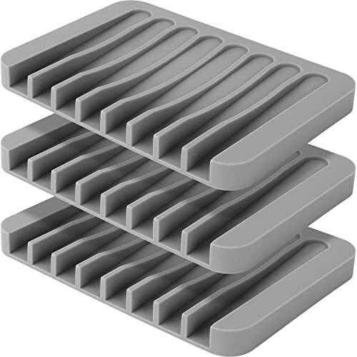 Taskhouse Soap Dish Easy Cleaning Shower Waterfall Soap Tray Soap Saver Flexible Silicone Soap Holder For Bathroom Kitchen Sink Counter Top Keep Soap Bars Dry (Pack Of 3_Grey)