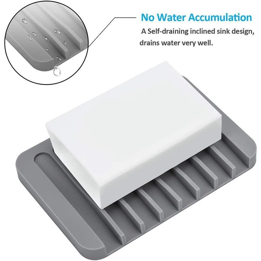 Taskhouse Soap Dish Easy Cleaning Shower Waterfall Soap Tray Soap Saver Flexible Silicone Soap Holder For Bathroom Kitchen Sink Counter Top Keep Soap Bars Dry (Pack Of 3_Grey)