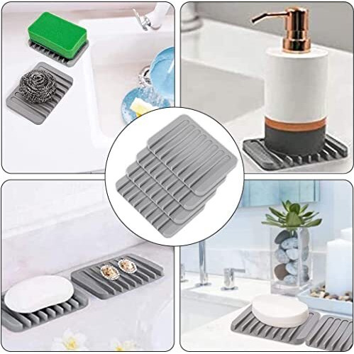 Taskhouse Soap Dish Easy Cleaning Shower Waterfall Soap Tray Soap Saver Flexible Silicone Soap Holder For Bathroom Kitchen Sink Counter Top Keep Soap Bars Dry (Pack Of 3_Grey)