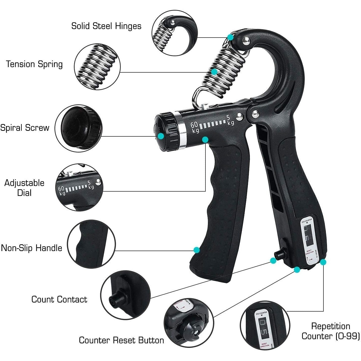 Brigattes Hand Grip Strength Trainer, Hand Grip Strengthener With Counter, Adjustable Resistance 5 To 60 Kg, Non-Slip Gripper, Perfect For Athletes & Hand Exercising (Blue)