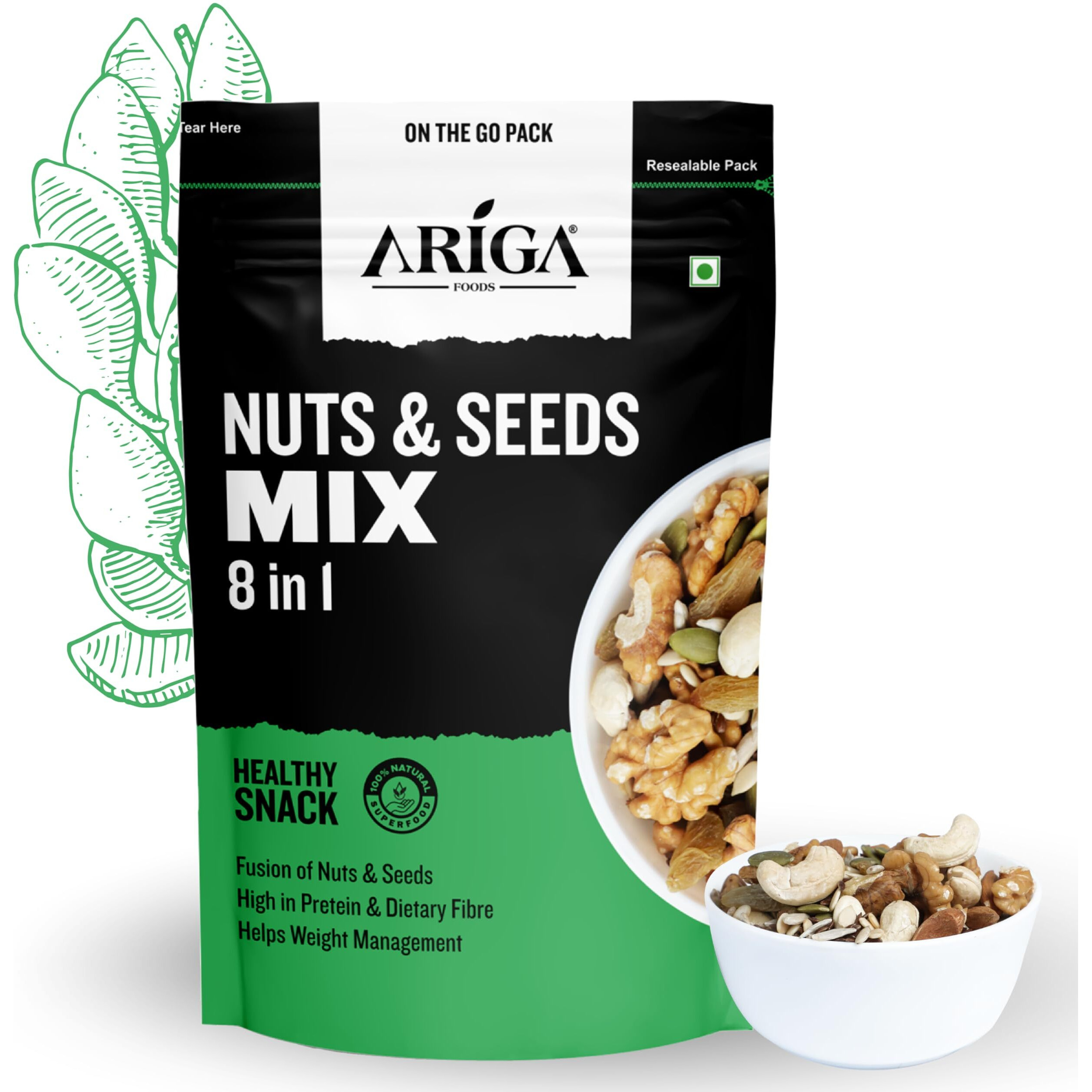 Ariga Foods Nuts & Roasted Seeds Mix Value Pack (200G) | Trail Mix Nutritious With Healthy Seeds & Nuts | Low In Calories, High In Nutrients | Morning Snack | Seeds For Eating | Healthy Snack 8 In 1 | Vitamins & Minerals Rich | Healthy Diet Rich Food