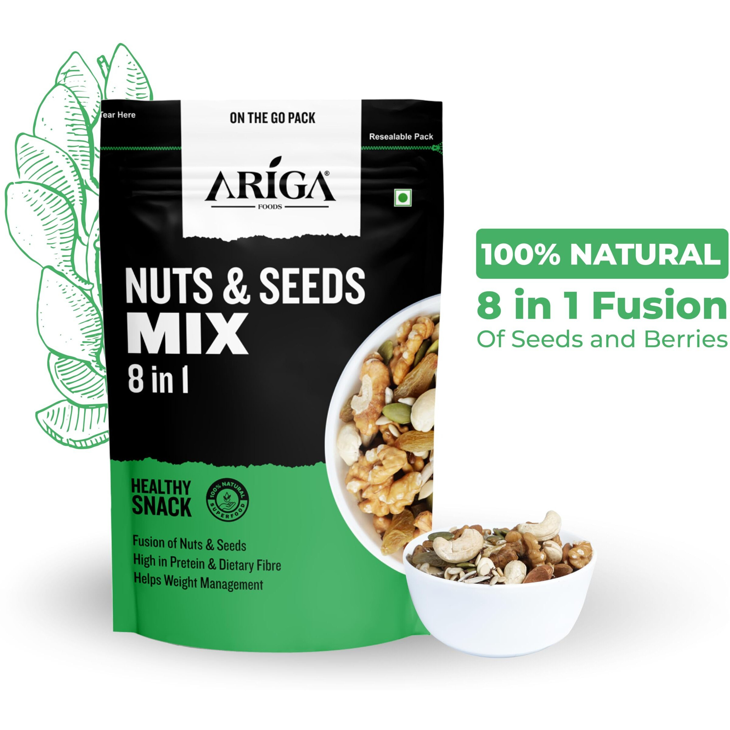 Ariga Foods Nuts & Roasted Seeds Mix Value Pack (200G) | Trail Mix Nutritious With Healthy Seeds & Nuts | Low In Calories, High In Nutrients | Morning Snack | Seeds For Eating | Healthy Snack 8 In 1 | Vitamins & Minerals Rich | Healthy Diet Rich Food
