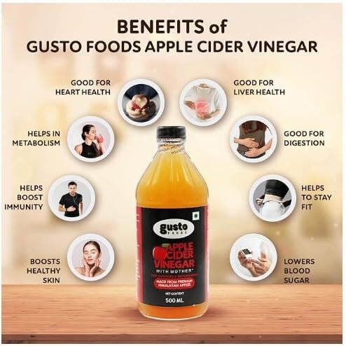 Gusto Foods Apple Cider Vinegar With Mother (500Ml) & Lemon Juice Concentrate (200Ml) Combo | Raw, Unfiltered, Premium Himalayan Acv | Equivalent To 20 Lemons | Ideal For Daily Use