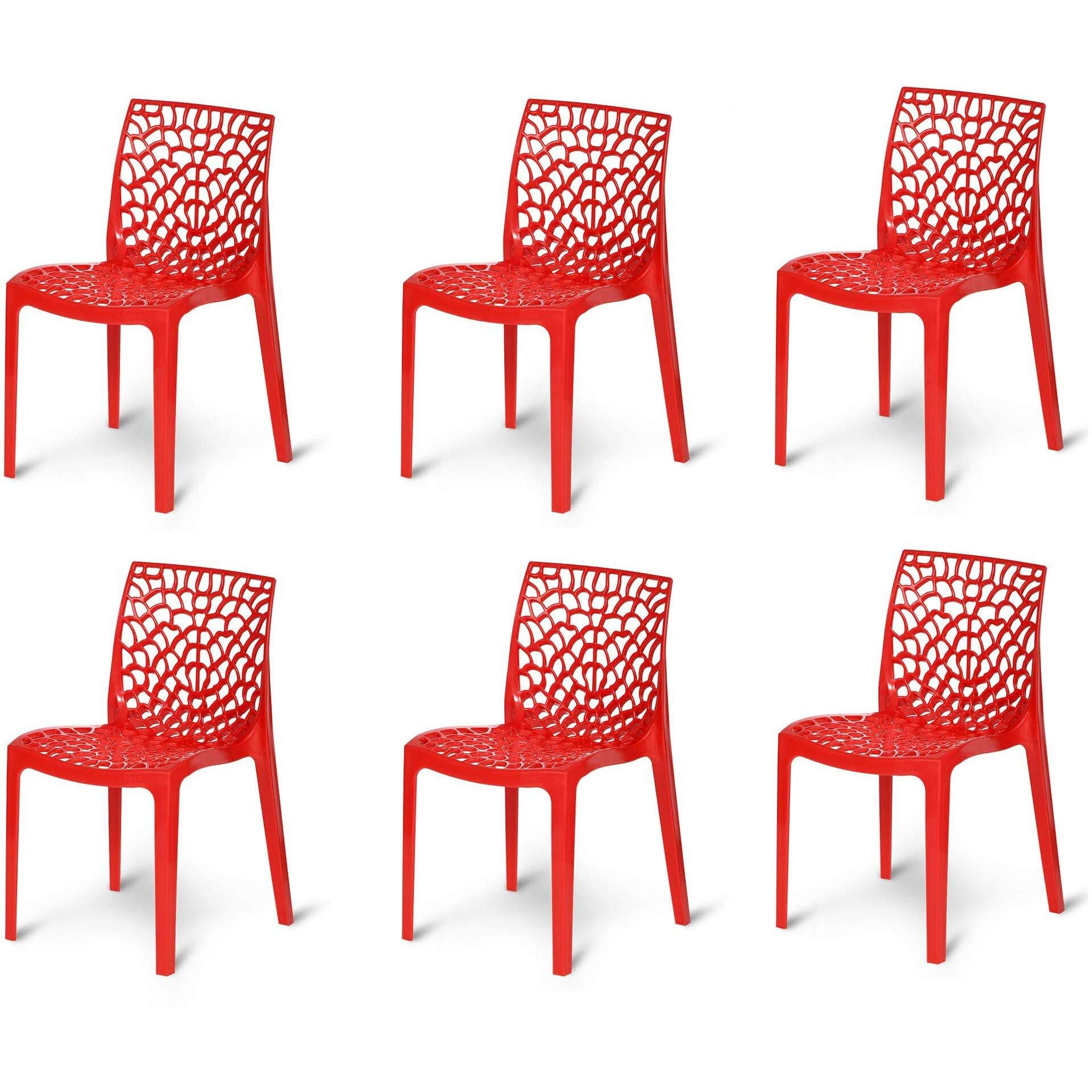 Rw Rest Well Web Designer Plastic Outdoor Chair (Set Of 6, Red)