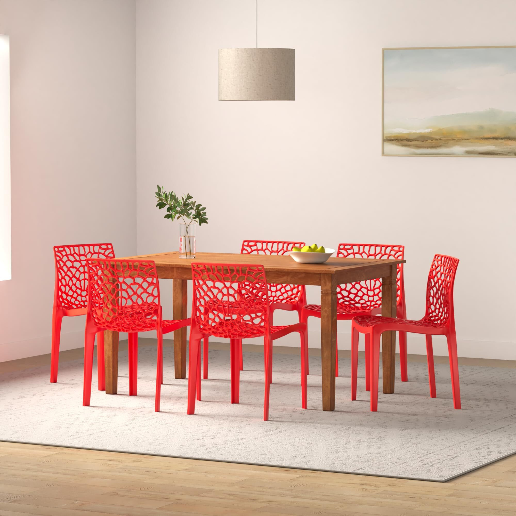 Rw Rest Well Web Designer Plastic Outdoor Chair (Set Of 6, Red)