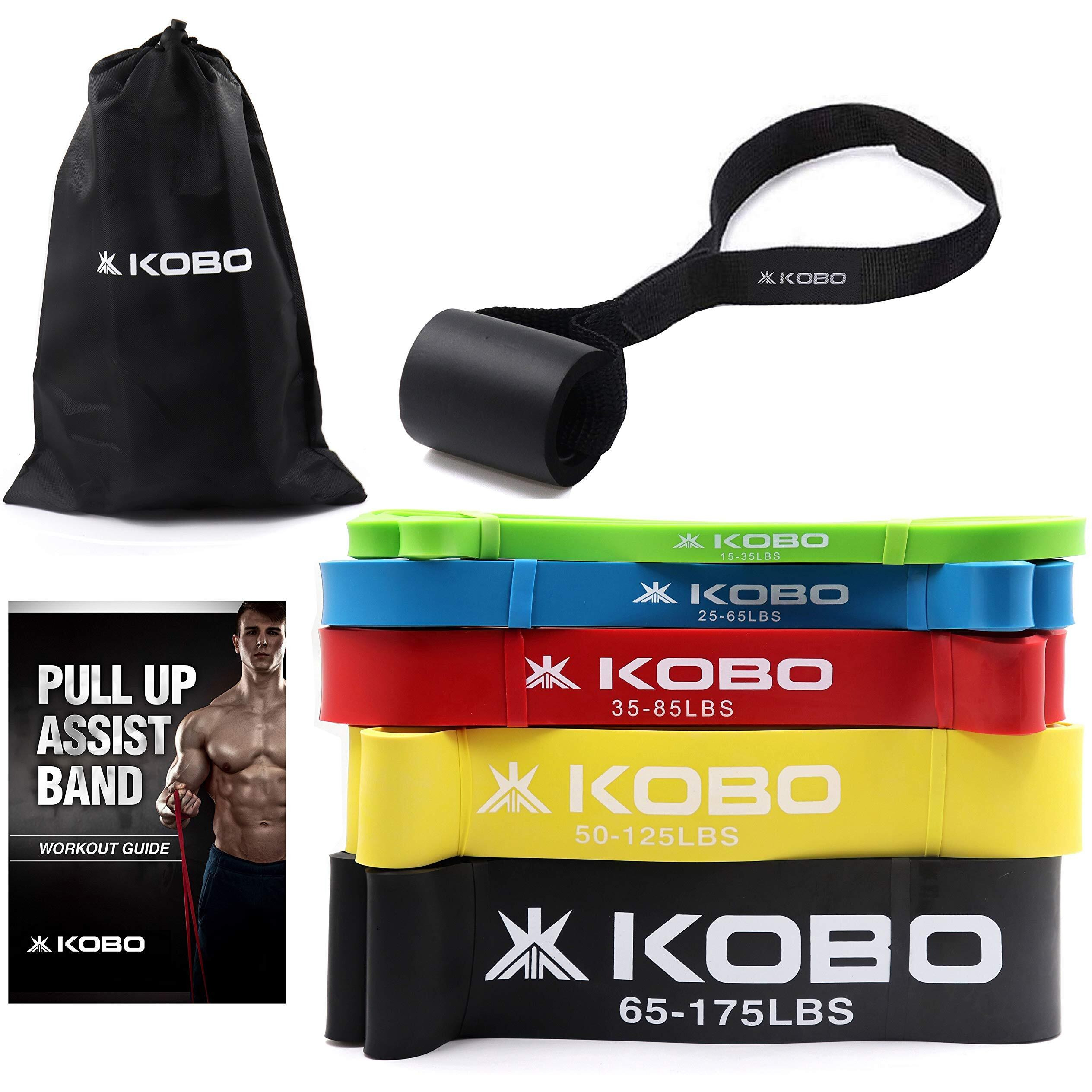 Kobo 5 Power Loop Band Set With Door Anchor/Pull Up Assist Bands 41 Inch| Powerlifting Bands - For Mobility & Body Stretching, Powerlifting, Resistance Training With Workout Guide Booklet