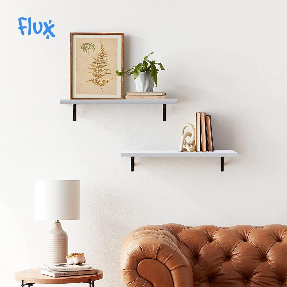 Flux Floating Wall Shelf For Living Room Wall Mount Wall Shelves Book Shelves For Wall, Room Kitchen, Bathroom, Bedroom And Home Decor (1) (White - Pack Of 2)