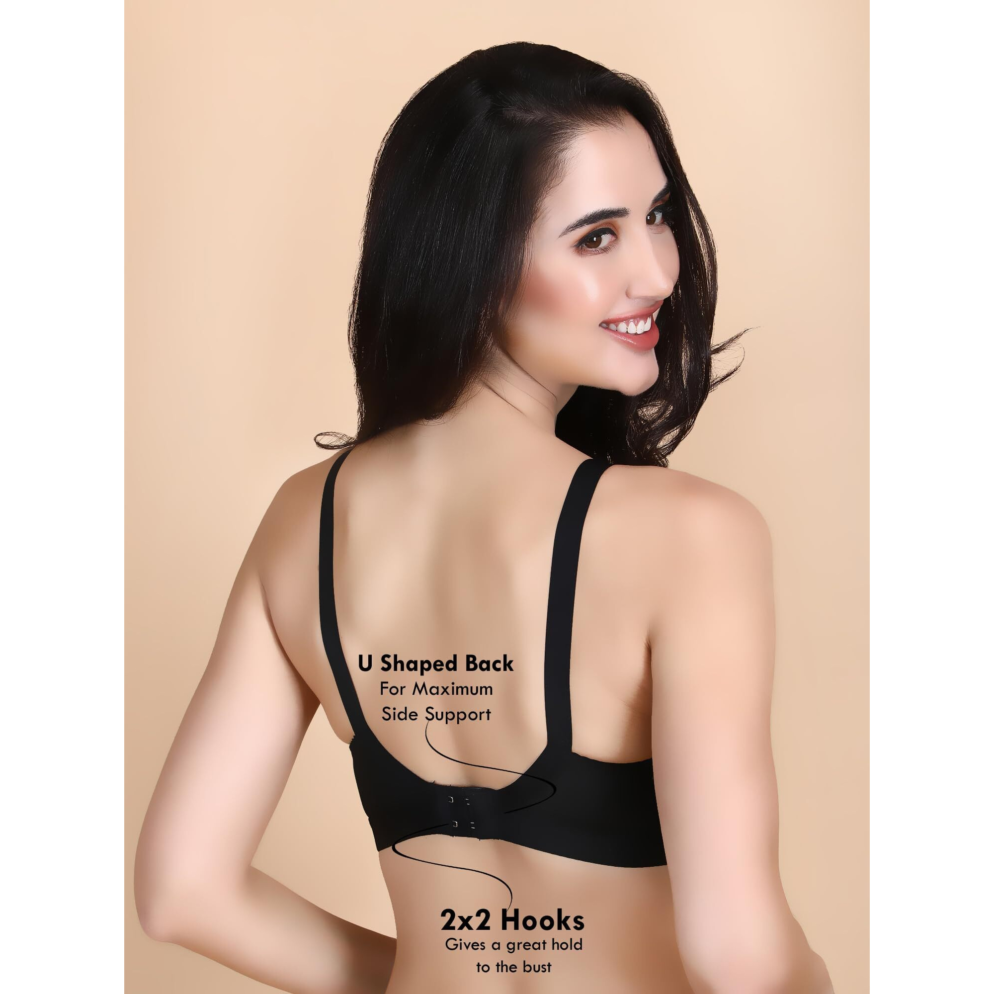 Klassik | Since 1993 | Woman Everyday 100% Cotton Bra, Non-Padded & Full Coverage | Wirefree, Adjustable Straps Bra For Girls | Blck Colour-E(46) Black