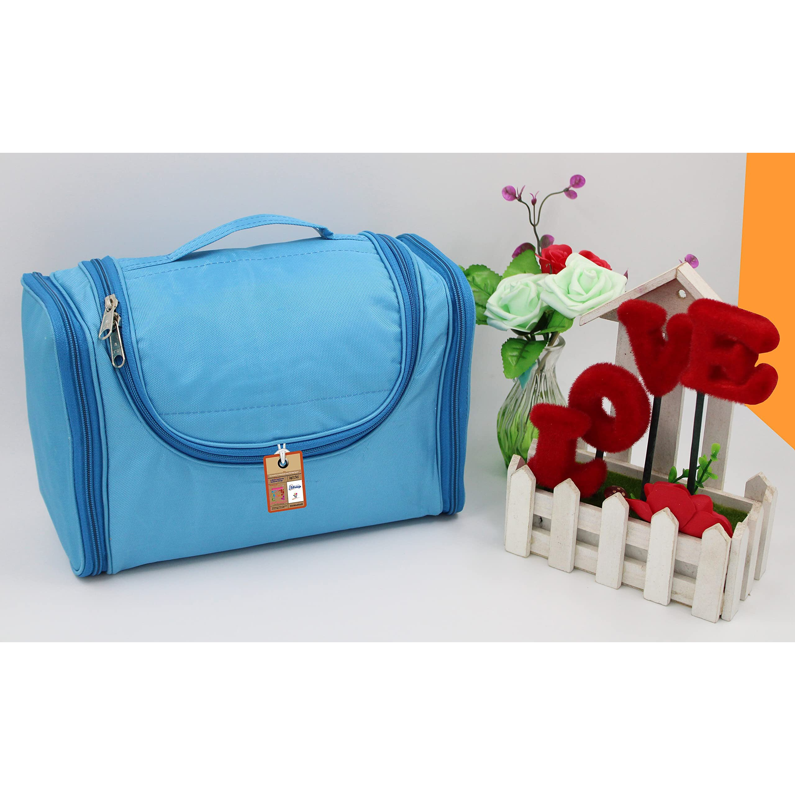 Atorakushon Nylon Sky Blue Hanging Travel Toiletry Bag Makeup Storage Box Vanity Cosmetic Hygiene Bag Wardrobe Organizer Jewellery Pouch For Women