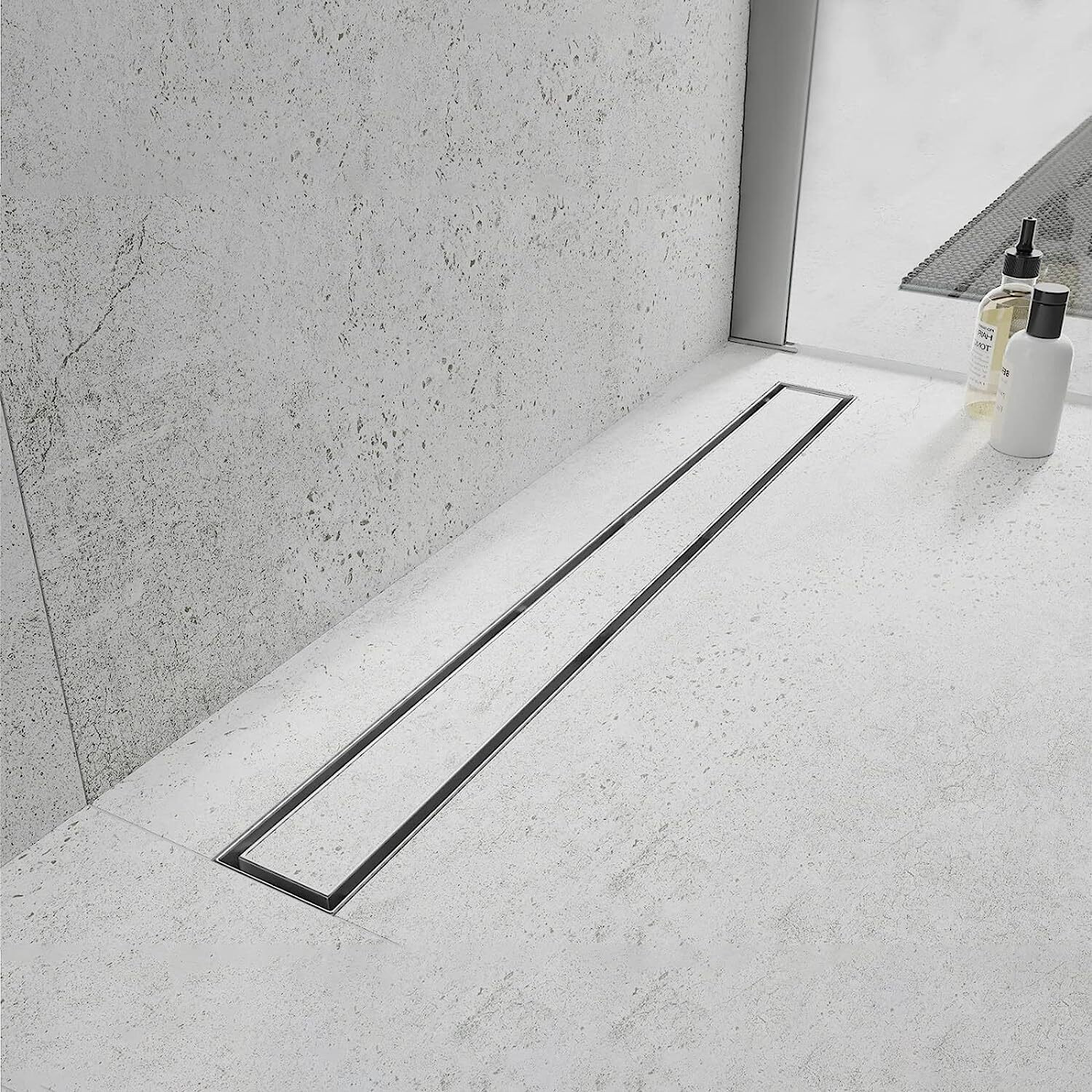 Lipka Marble Insert Shower Drain Channel | 32 X 3 Inches| 304-Grade Stainless Steel Long Floor Drain For Bathroom & Shower Areas | 21Mm Marble Invisible Water Drainer With Side Hole & Cockroach Trap