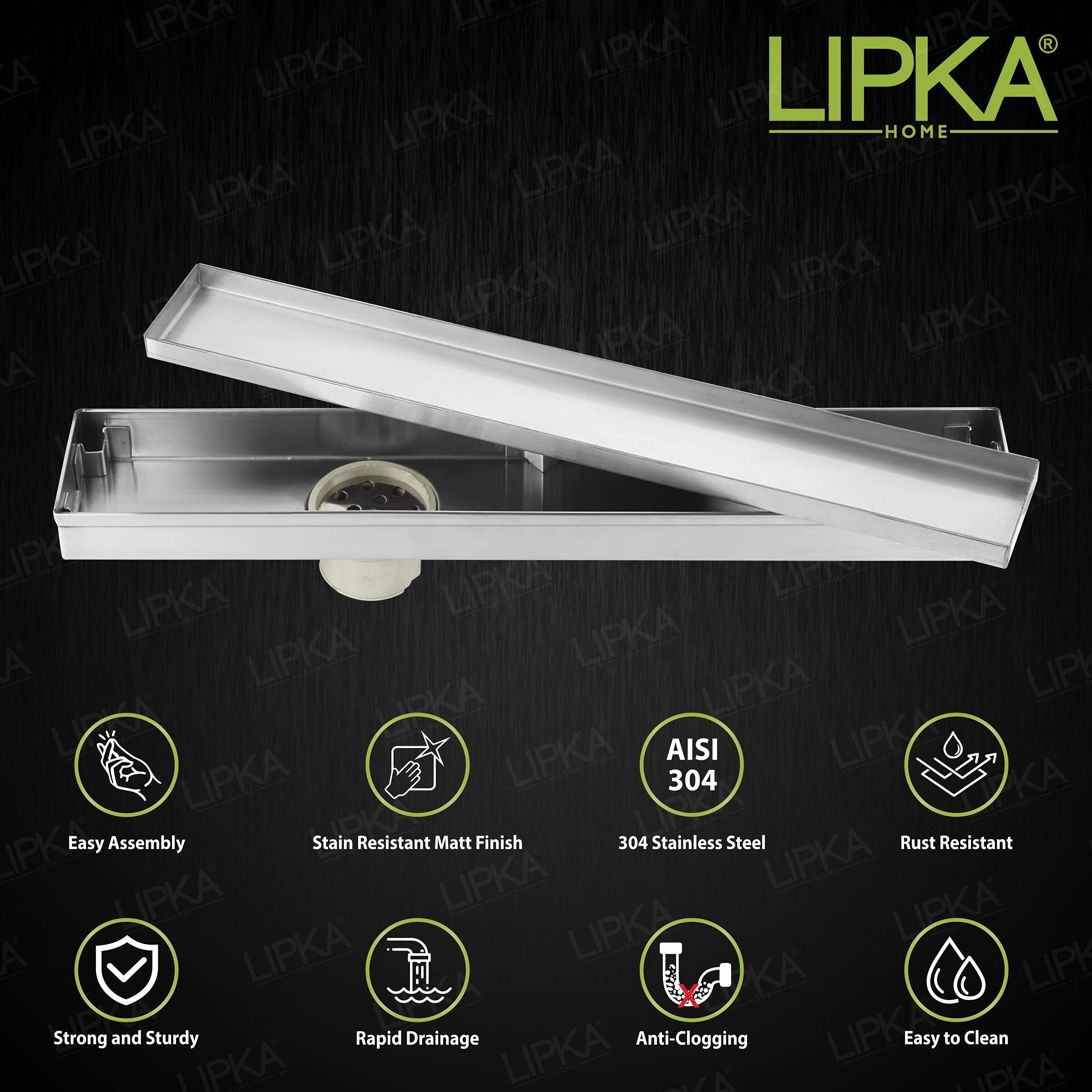 Lipka Marble Insert Shower Drain Channel | 32 X 3 Inches| 304-Grade Stainless Steel Long Floor Drain For Bathroom & Shower Areas | 21Mm Marble Invisible Water Drainer With Side Hole & Cockroach Trap