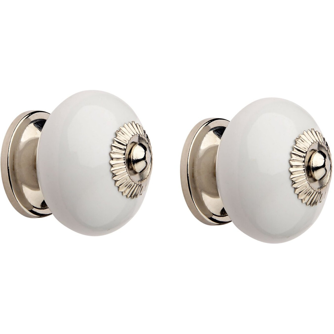 Hobknobs Stylish White Ceramic Nickel Plated Cabinet Knobs | Standard Size 39Mm Dia | Cupboard Drawer Pulls | Door Knobs | Modern Decorative Handles For Kitchen, Bathroom, Wardrobe (Pack Of 2).