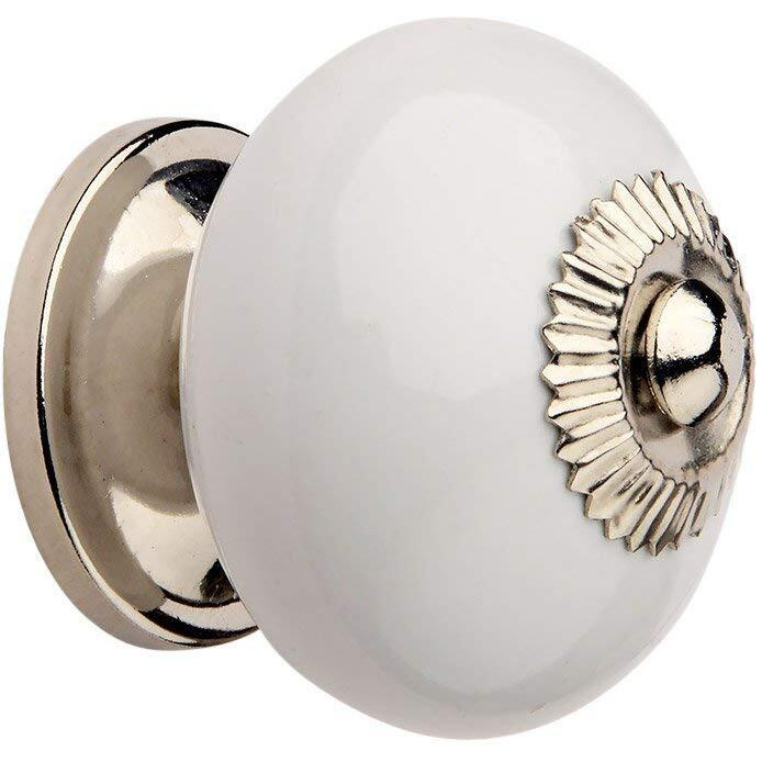 Hobknobs Stylish White Ceramic Nickel Plated Cabinet Knobs | Standard Size 39Mm Dia | Cupboard Drawer Pulls | Door Knobs | Modern Decorative Handles For Kitchen, Bathroom, Wardrobe (Pack Of 2).