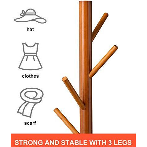 Ada Premium Natural Bamboo Coat Rack Free Standing With 7 Hooks, Tree Coat Rack Stand For Coats, Hats, Scarves, Clothes, And Handbags Diy Golden Yellow, Cm