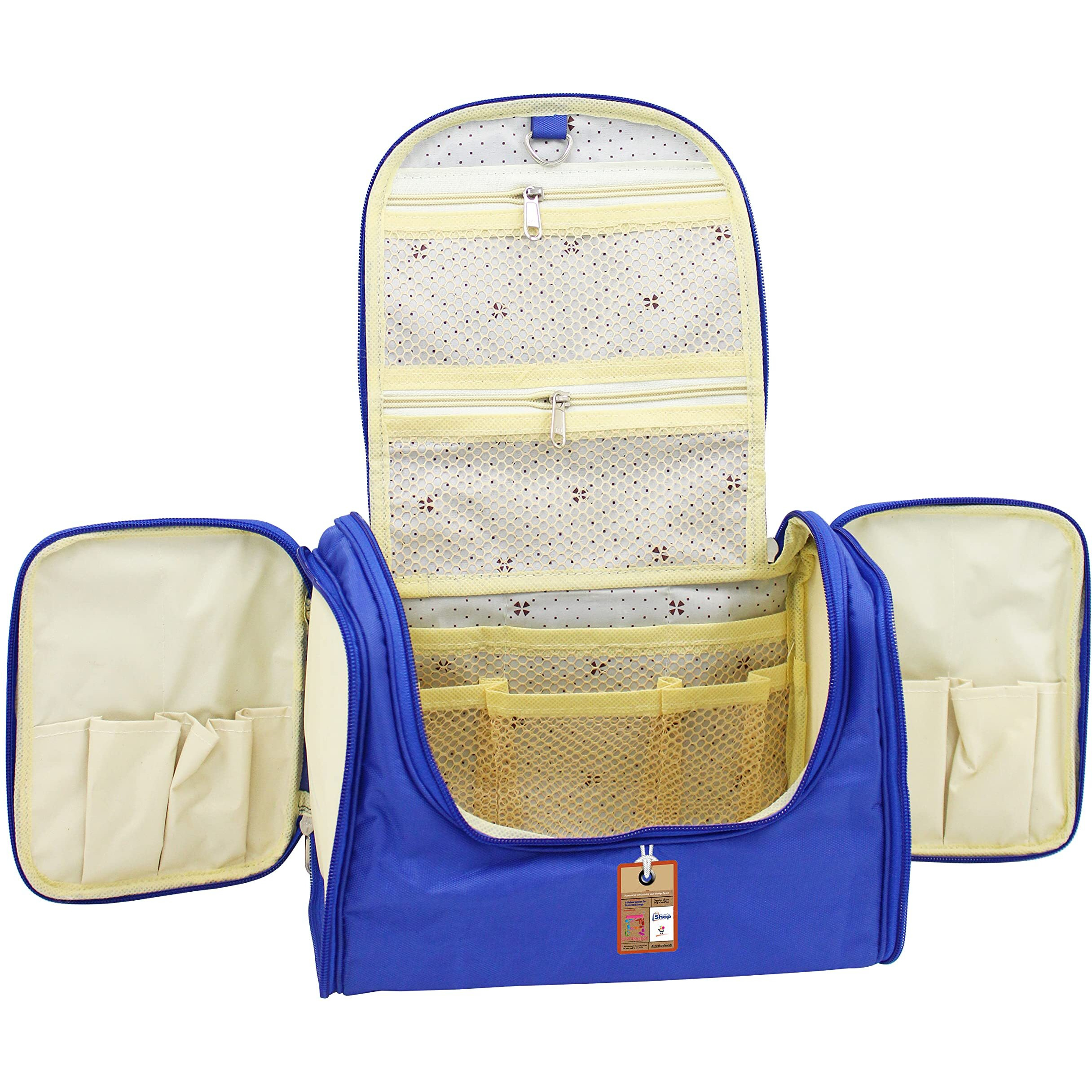 Atorakushon Nylon Royal Blue Hanging Travel Toiletry Bag Makeup Storage Box Vanity Cosmetic Hygiene Bag Wardrobe Organizer Jewellery Pouch For Women