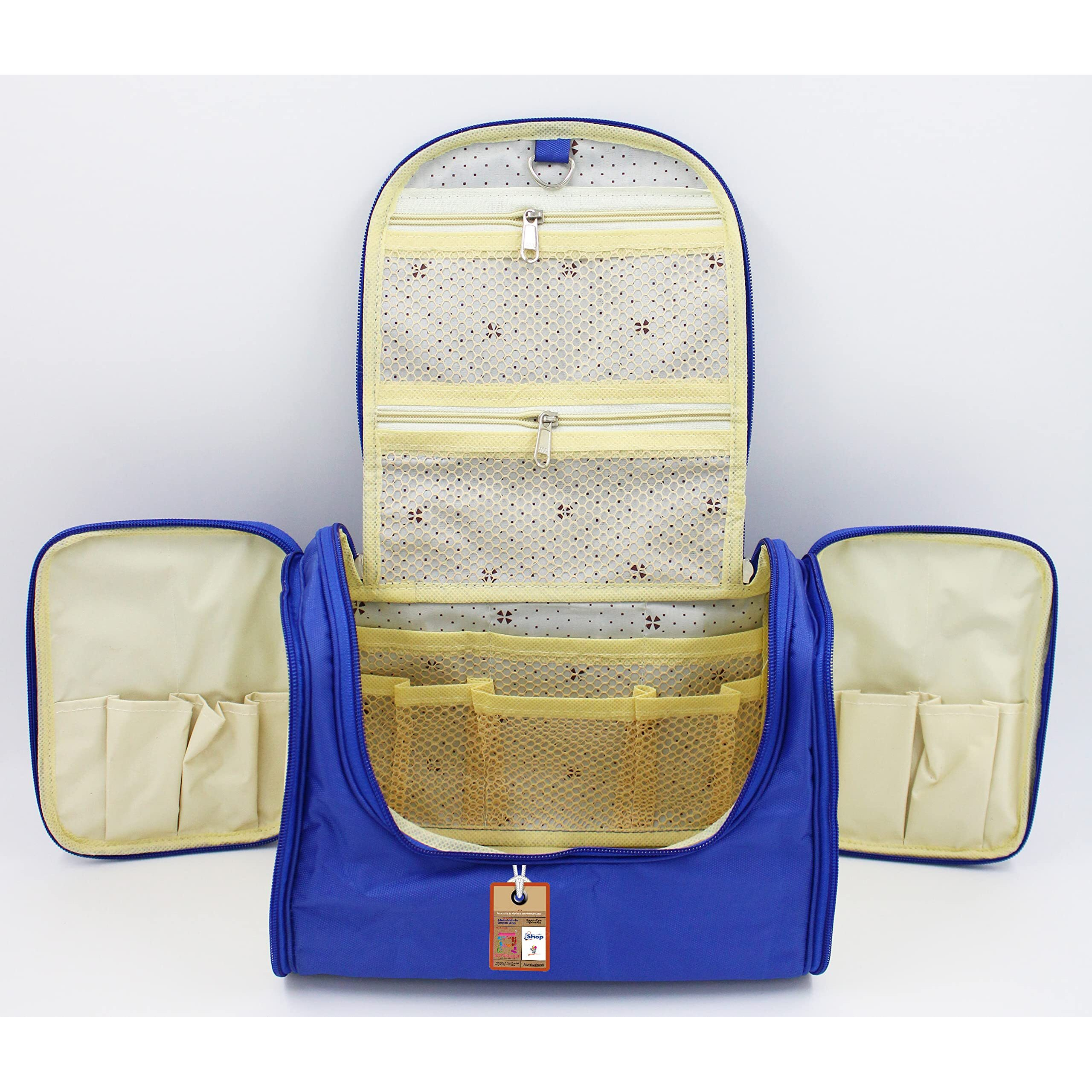 Atorakushon Nylon Royal Blue Hanging Travel Toiletry Bag Makeup Storage Box Vanity Cosmetic Hygiene Bag Wardrobe Organizer Jewellery Pouch For Women