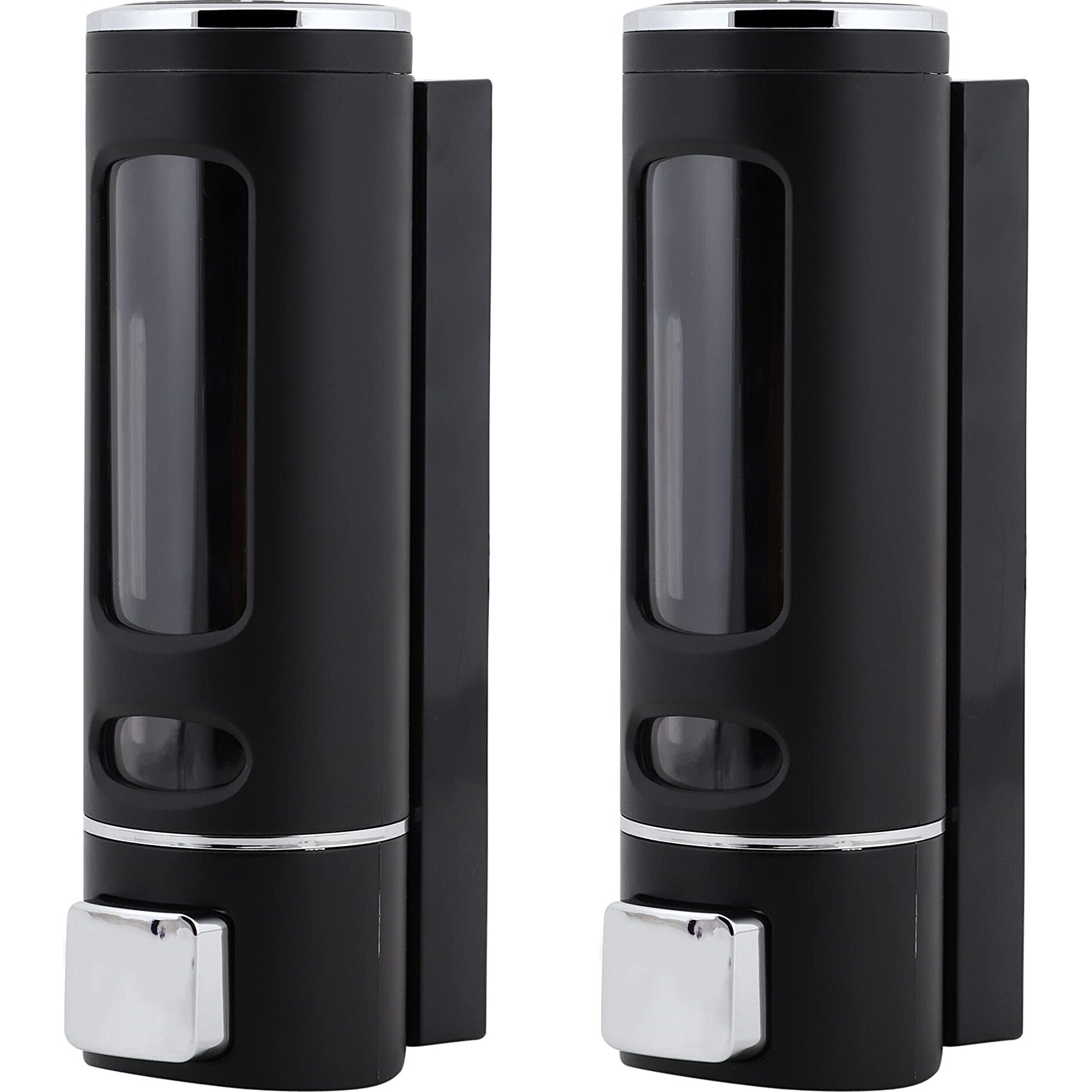 Kkd Abs Plastic Wall Mounted Cylindrical Soap Dispenser, Leak-Free Multipurpose Liquid Dispenser For Hand Wash,Shampoo, Gel Dispenser For Bathroom/Basin/Kitchen Sink (Black, 400 Ml) (Pack Of 2)