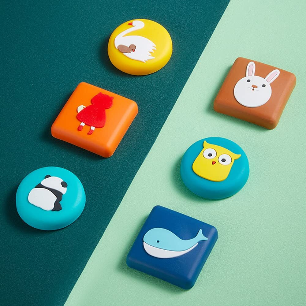 Mockery Door Stoppers Cartoon Cute Design Silicone Self-Adhesive Absorbing Gel For Children's Room Door Lock Protective Pad Handle For Furniture Refrigerator (Pack Of 2, Skublue)