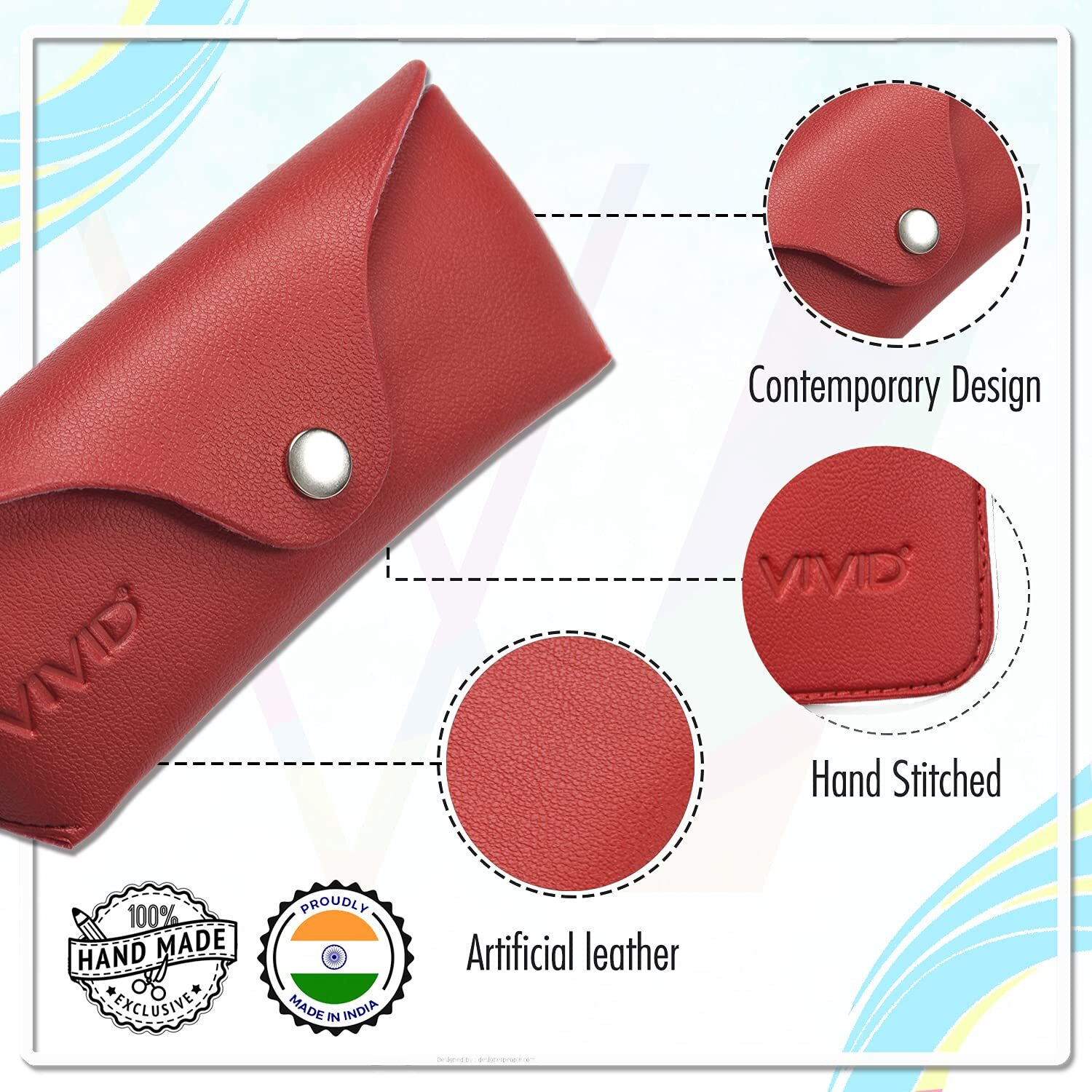 Vivid Vision Unisex Adult Lightweight Eyewear Specs Case Cover | Protect Eye Glasses |Leatherite | Xv-8H | Red
