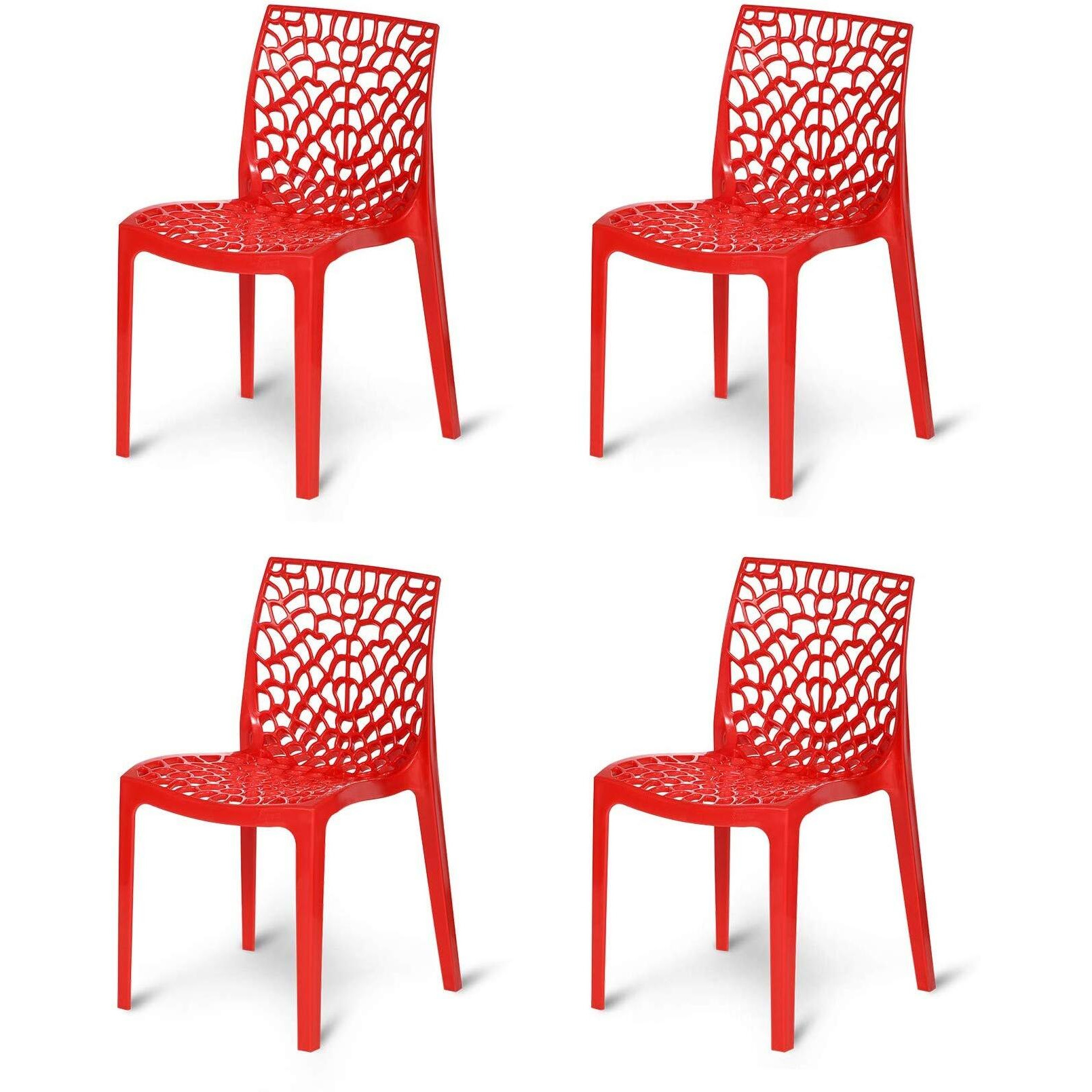 Rw Rest Well Web Designer Plastic Outdoor Chair (Set Of 4, Red)