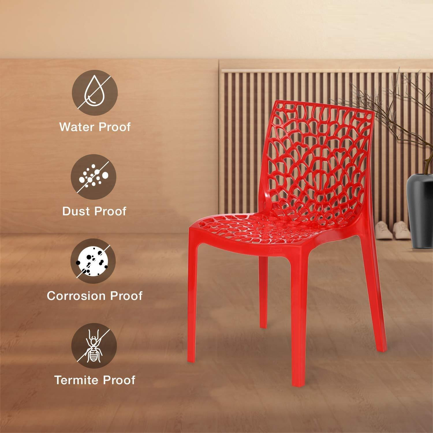 Rw Rest Well Web Designer Plastic Outdoor Chair (Set Of 4, Red)