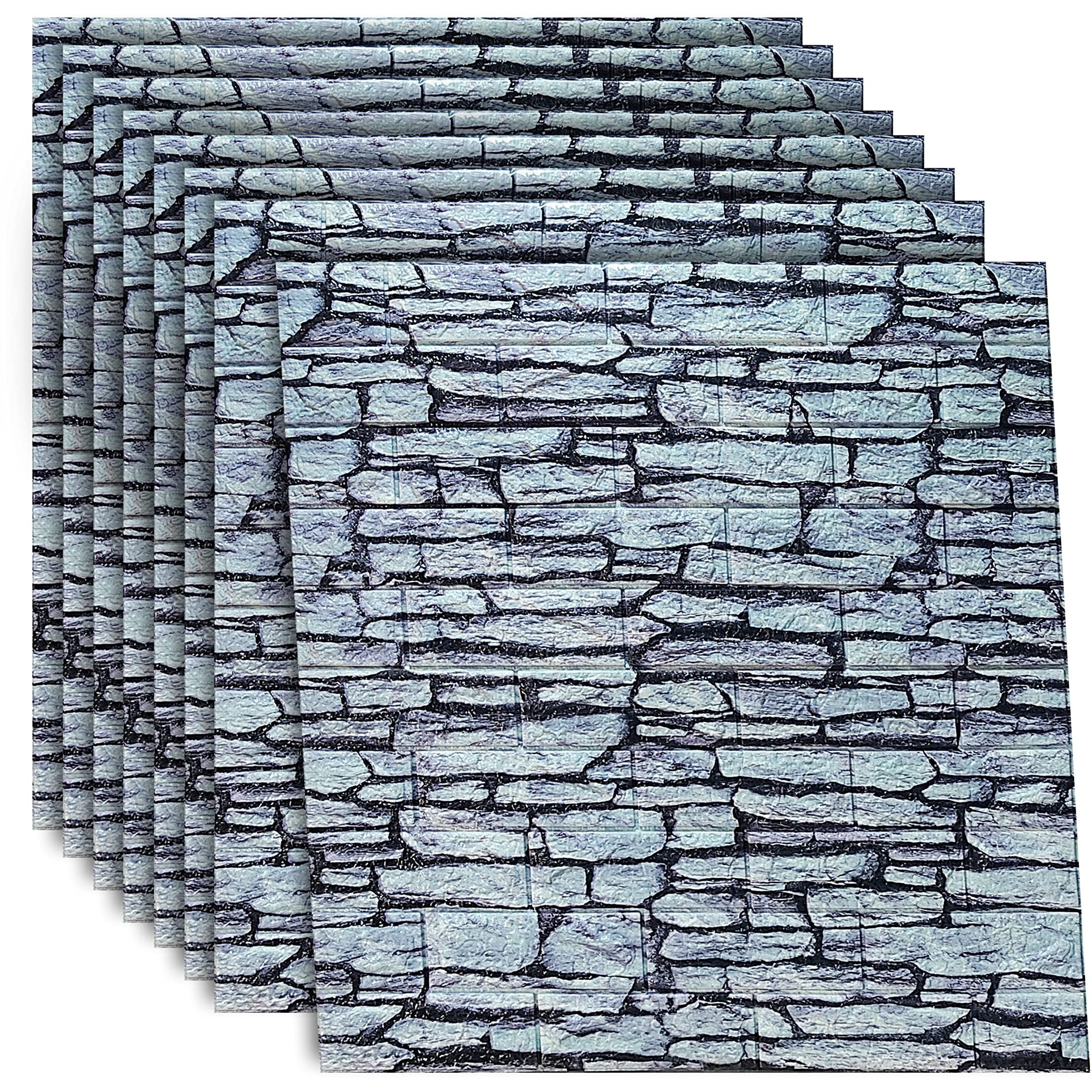 Lukzer 8Pc 3D Brick Wallpaper Self-Adhesive Panel Peel & Stick Wall Sticker For Living Room Bedroom Background Wall Decoration Sheets (Thickness 8Mm /Stone Design/77 X 70Cm)