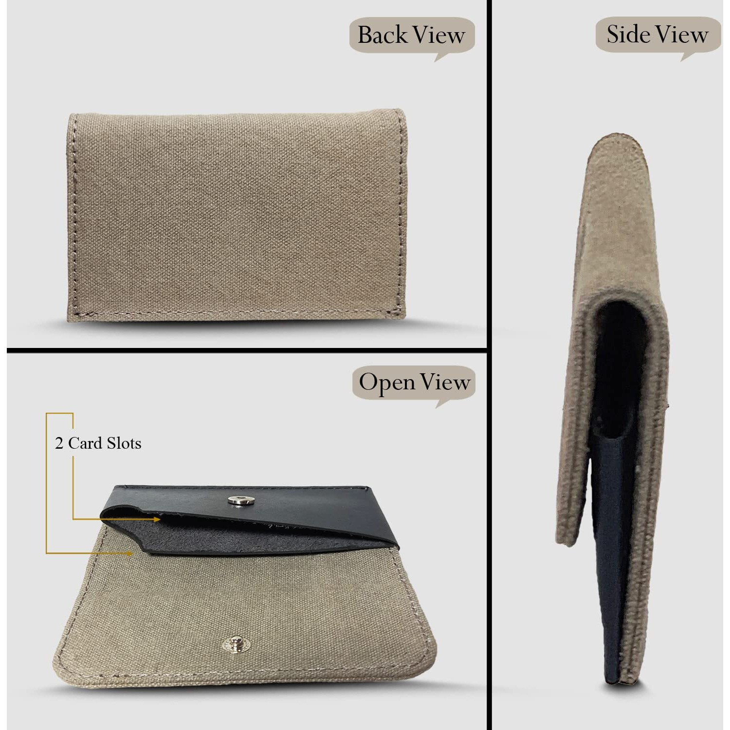 Canvas & Awl Canvas & Genuine Leather Card Holder Pocket Sized Slim Minimalist Wallet Business Card Case (Beige & Black)