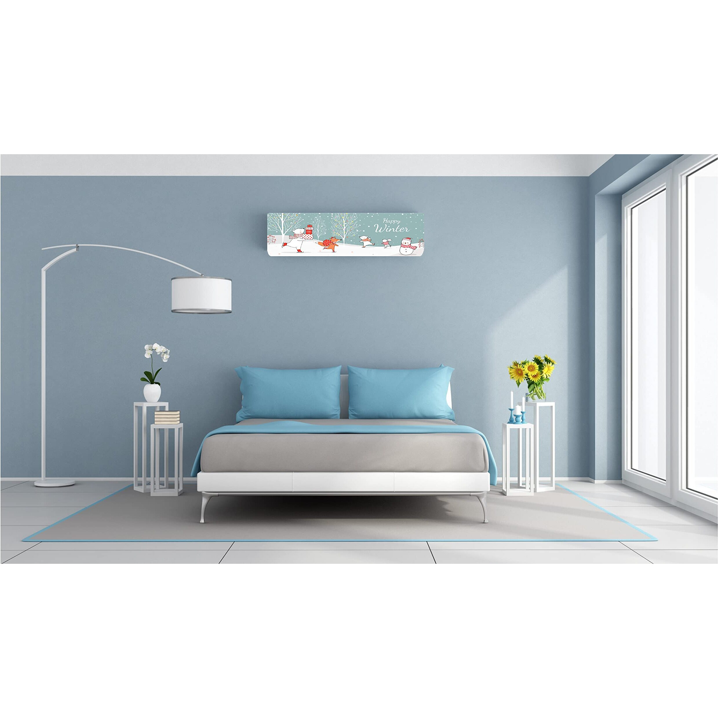 Darshanam World Polyester Dolphin Printed Dust Cover Folding Designer Ac Cover For Indoor Split Ac 1 Ton (White, 91 X 31 X 21Cm)(White-Pista)