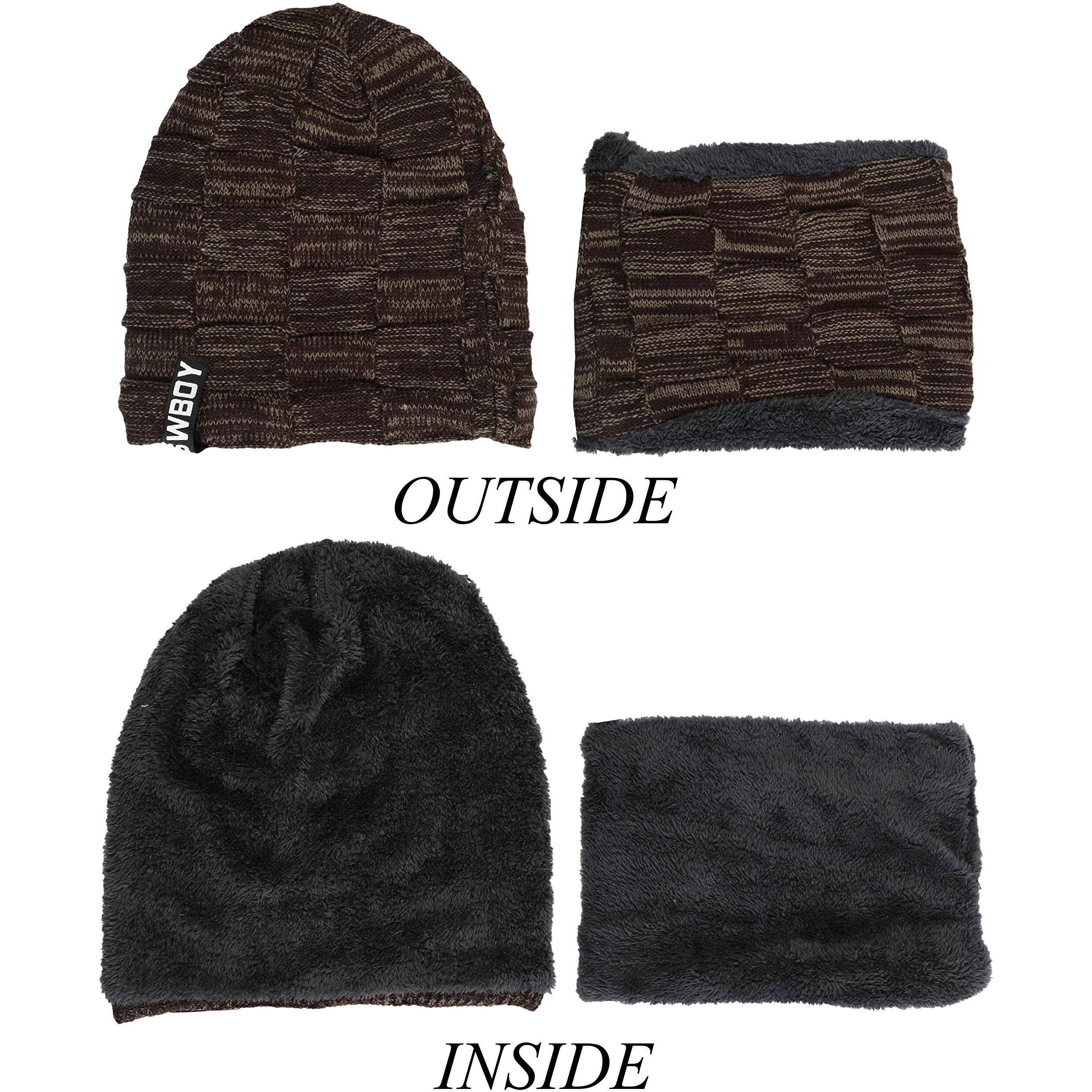 Fabseasons Unisex Acrylic Woolen Combo Of Beanie/Skull Cap & Muffler For Winters With Faux Fur Lining -Brown