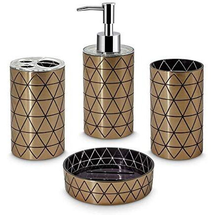 Freelance Miami Polystyrene 4 Pieces Bathroom Set-Dispenser, Toothbrush Holder, Tumbler & Soap Dish (Copper) (Pack Of 1)