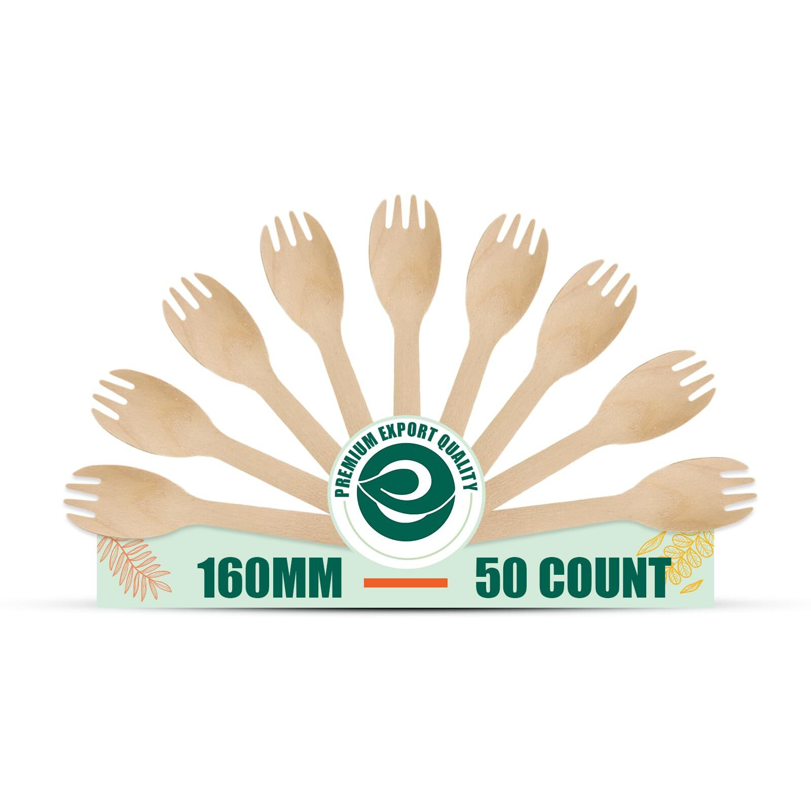 Eco Soul [160Mm, 50 Pack] Disposable Sporks | Wooden Dining Flatware | Ideal For Kids Birthday, Wedding & Party