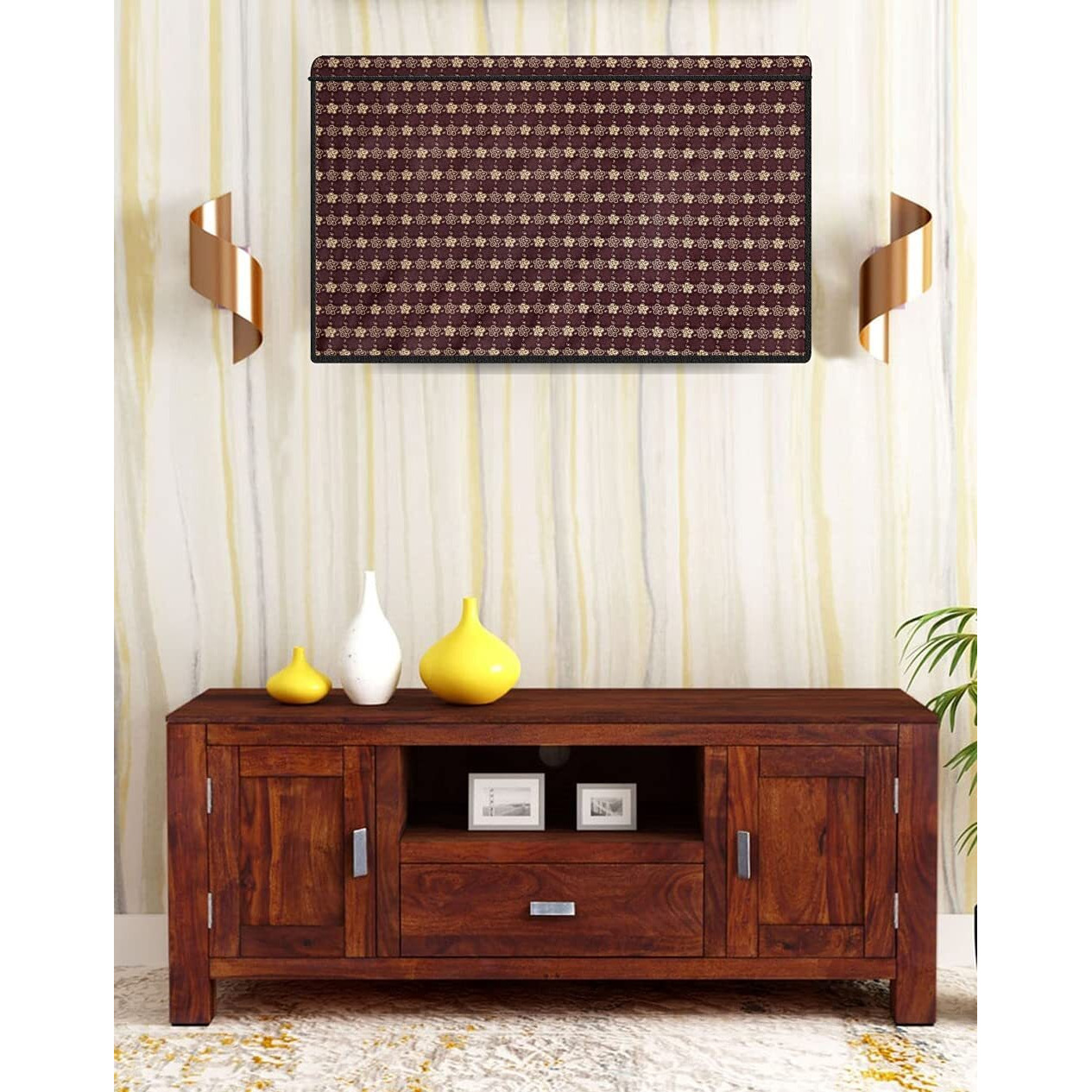 Stylista Waterproof Led Tv Cover For All 32 Inch Models Floral Pattern Brown