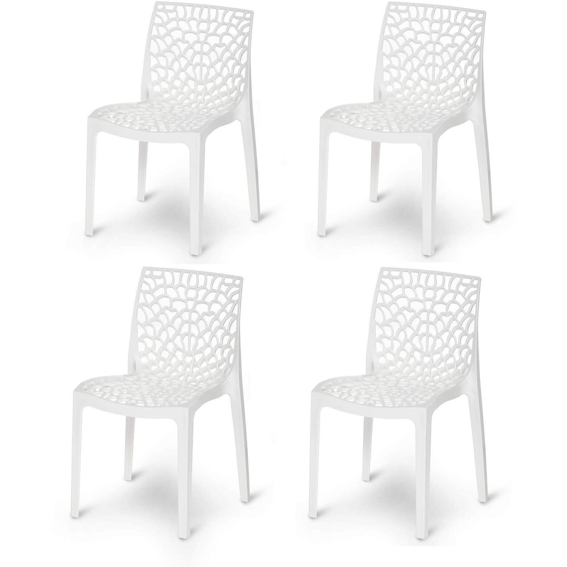 Rw Rest Well Web Designer Plastic Outdoor Chair (Set Of 4, White)