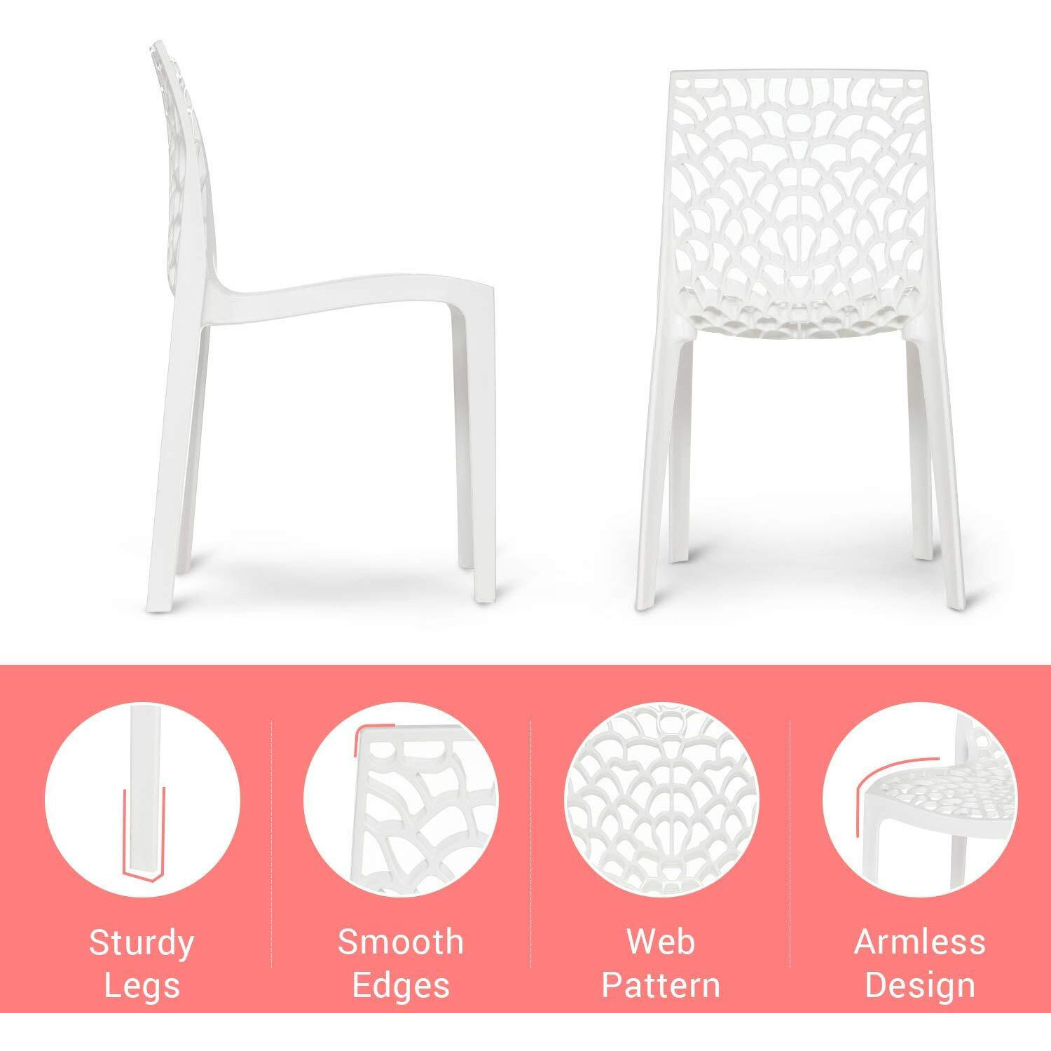 Rw Rest Well Web Designer Plastic Outdoor Chair (Set Of 4, White)
