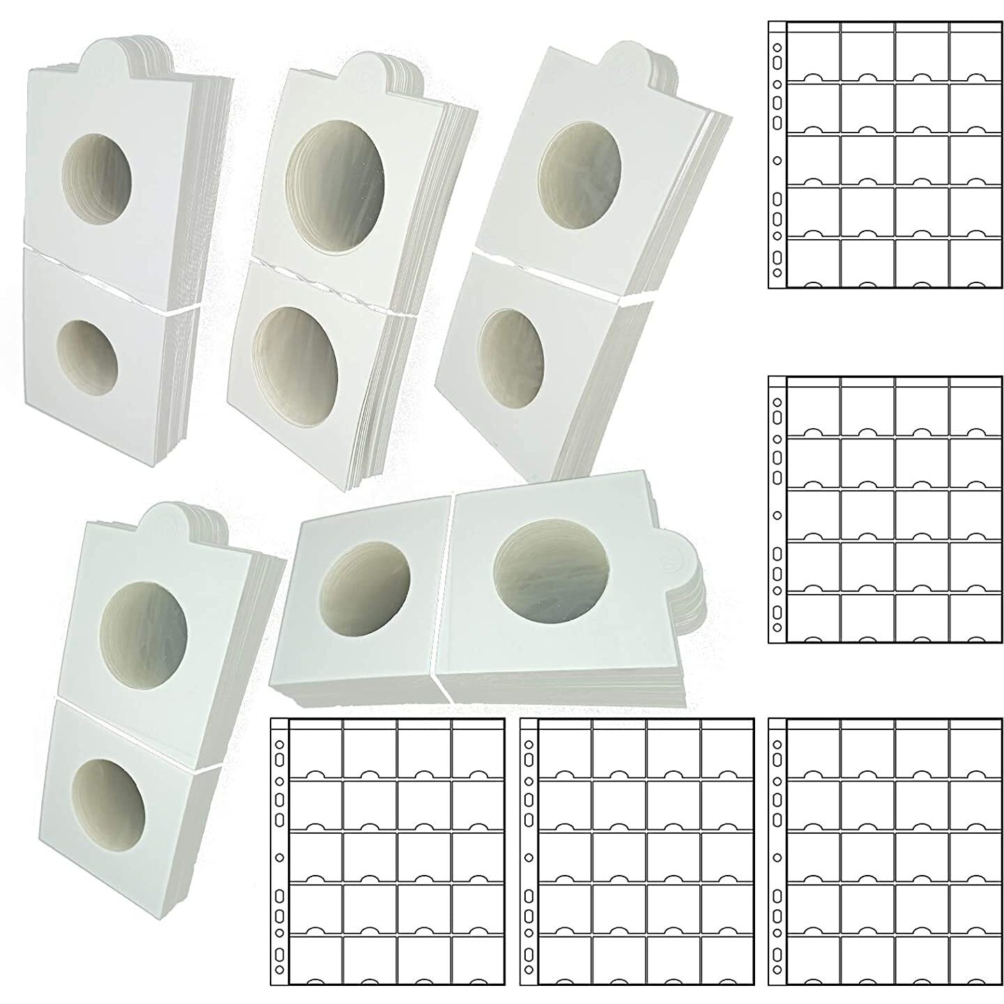 Lewano Cardboard Coin Holders In 5 Assorted Sizes, With Sheets Coin Pocket Pages, For Coin Collection (500Pcsholder+20Pcssheets)