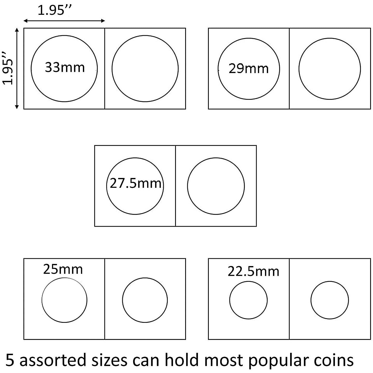 Lewano Cardboard Coin Holders In 5 Assorted Sizes, With Sheets Coin Pocket Pages, For Coin Collection (500Pcsholder+20Pcssheets)