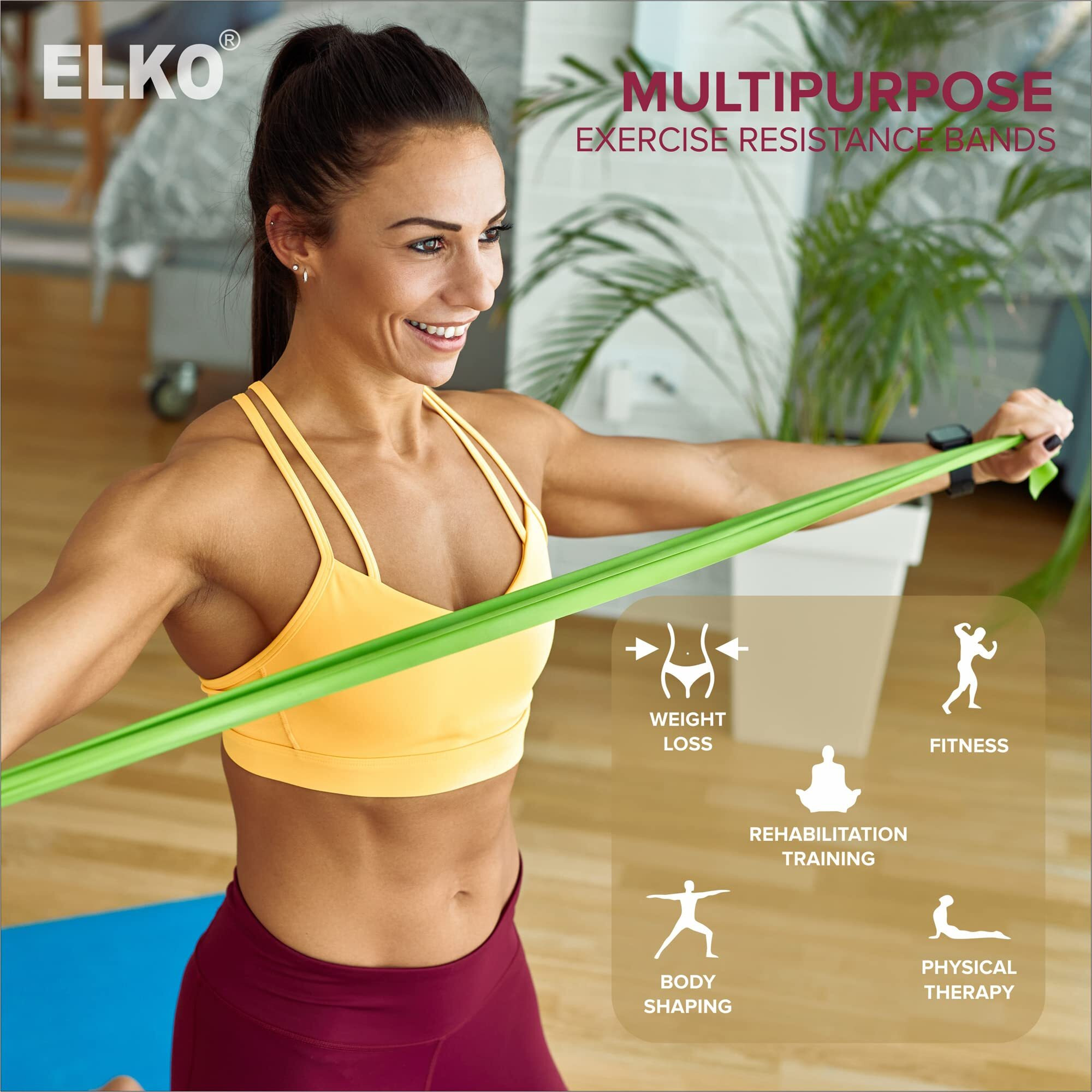 Elko Yoga Band | Resistance Exercise Band For Training Latex-Free Anti-Allergic & Tear-Resistant Band For Exercise, Stretching, Workout & Physiotherapy, Size 5 Ft X 5 Inch (Blue & Green)