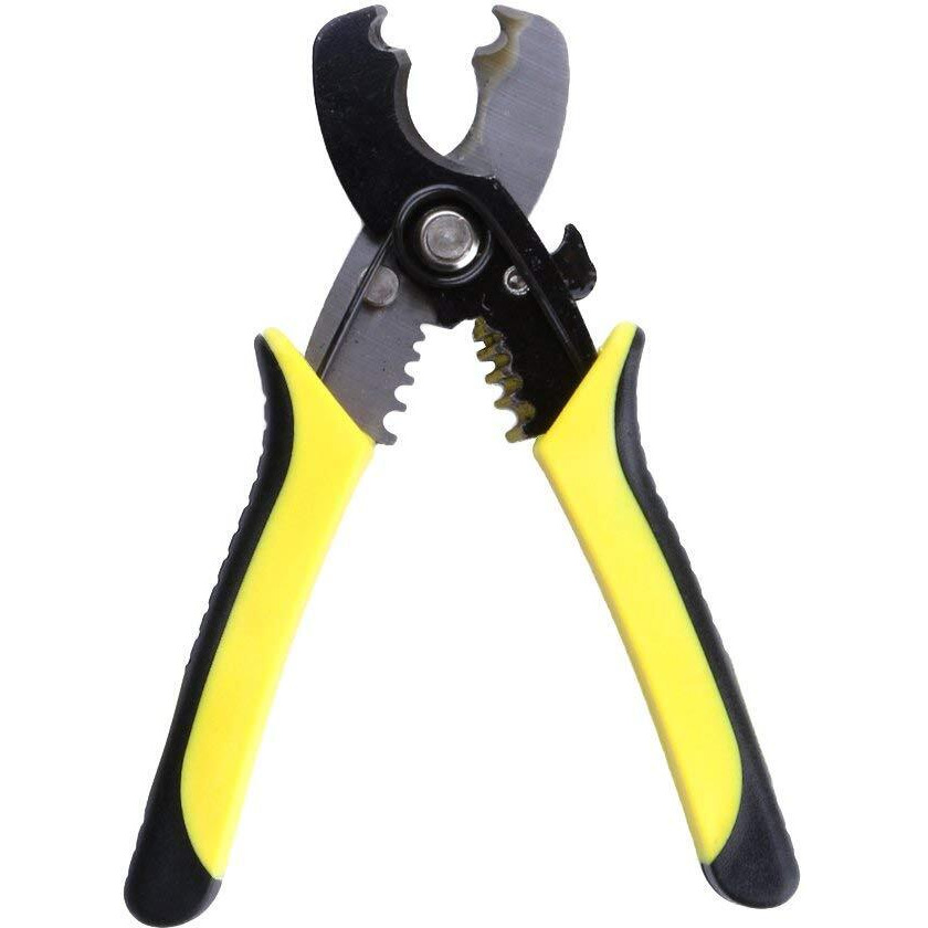 Dotcom 8-Inch Self-Adjusting Automatic Cable Cutter Crimper, 5 In 1 Multipurpose Tool Wire Stripping Cutting Pliers, 10-24 Awg (0.2~6.0Mm) (Yellow) (Wt-22)