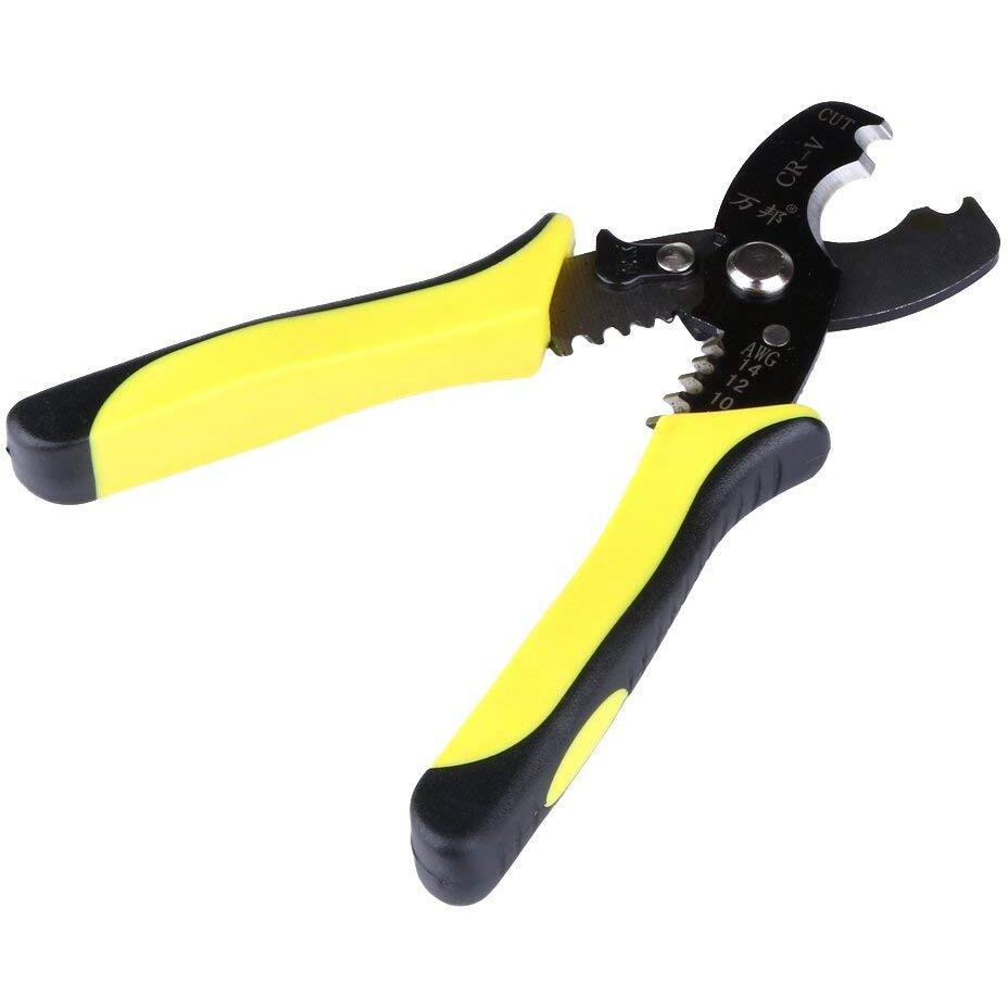 Dotcom 8-Inch Self-Adjusting Automatic Cable Cutter Crimper, 5 In 1 Multipurpose Tool Wire Stripping Cutting Pliers, 10-24 Awg (0.2~6.0Mm) (Yellow) (Wt-22)