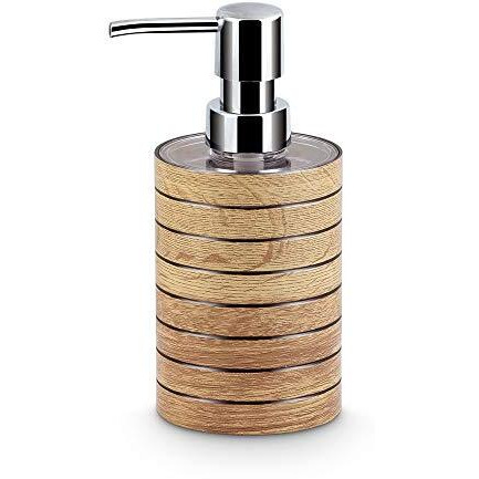 Freelance Miami Polystyrene 4 Pieces Bathroom Set-Dispenser, Toothbrush Holder, Tumbler & Soap Dish (Light Wood)