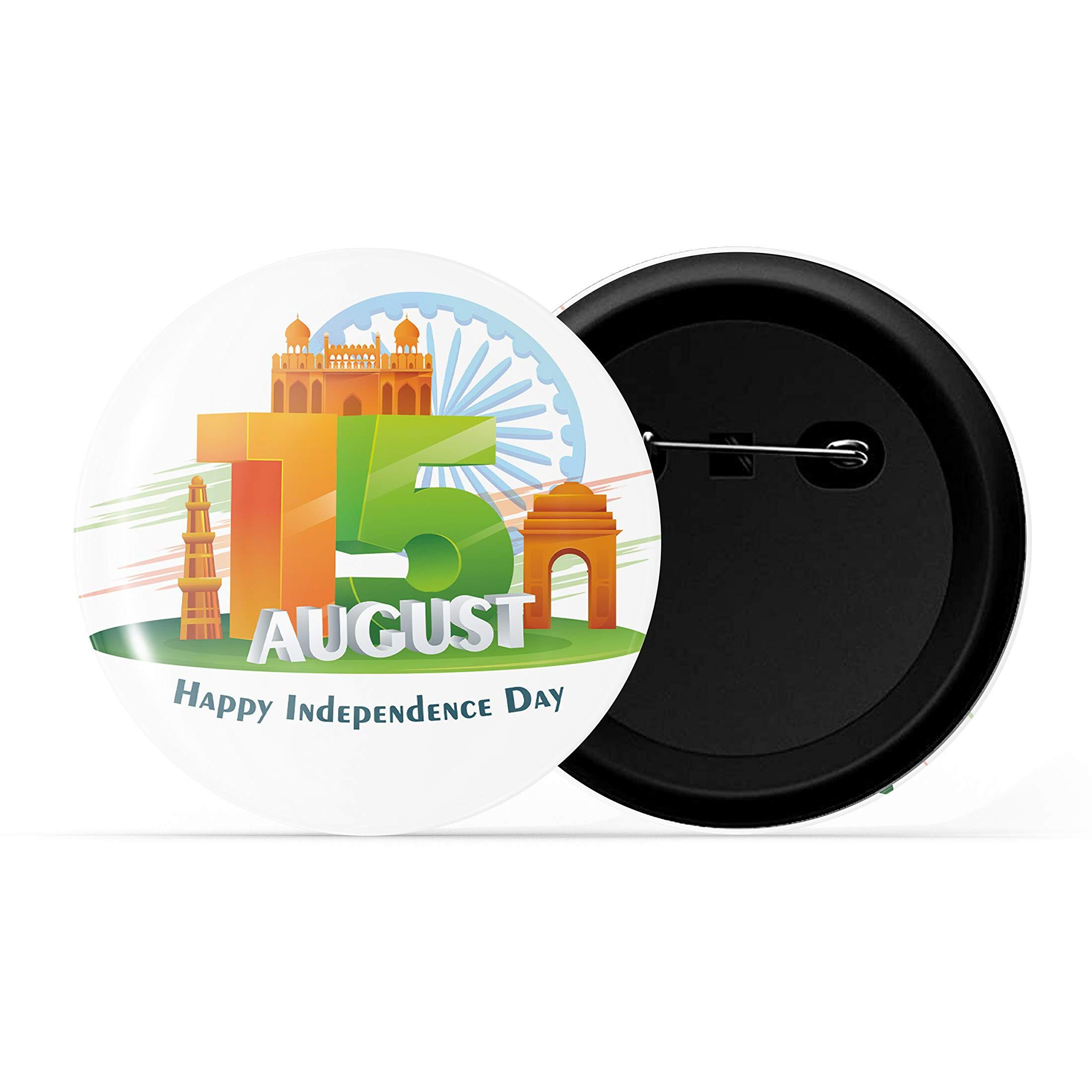 Dhcrafts Pin Badges White Independence Day 15Th August D3 Glossy Finish Design Pack Of 1